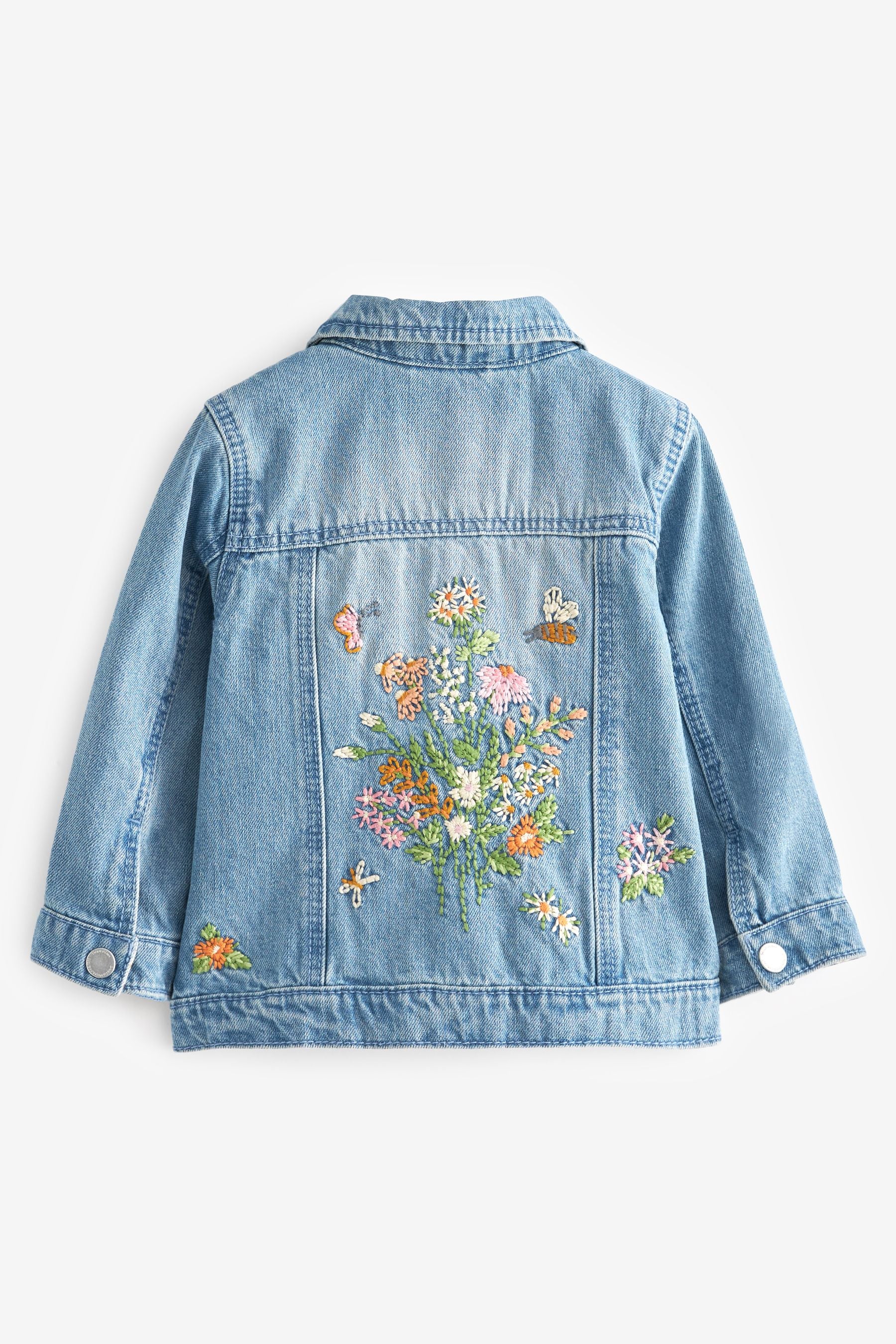 Mid Blue Floral Embroidered Denim Jacket (3mths-7yrs)