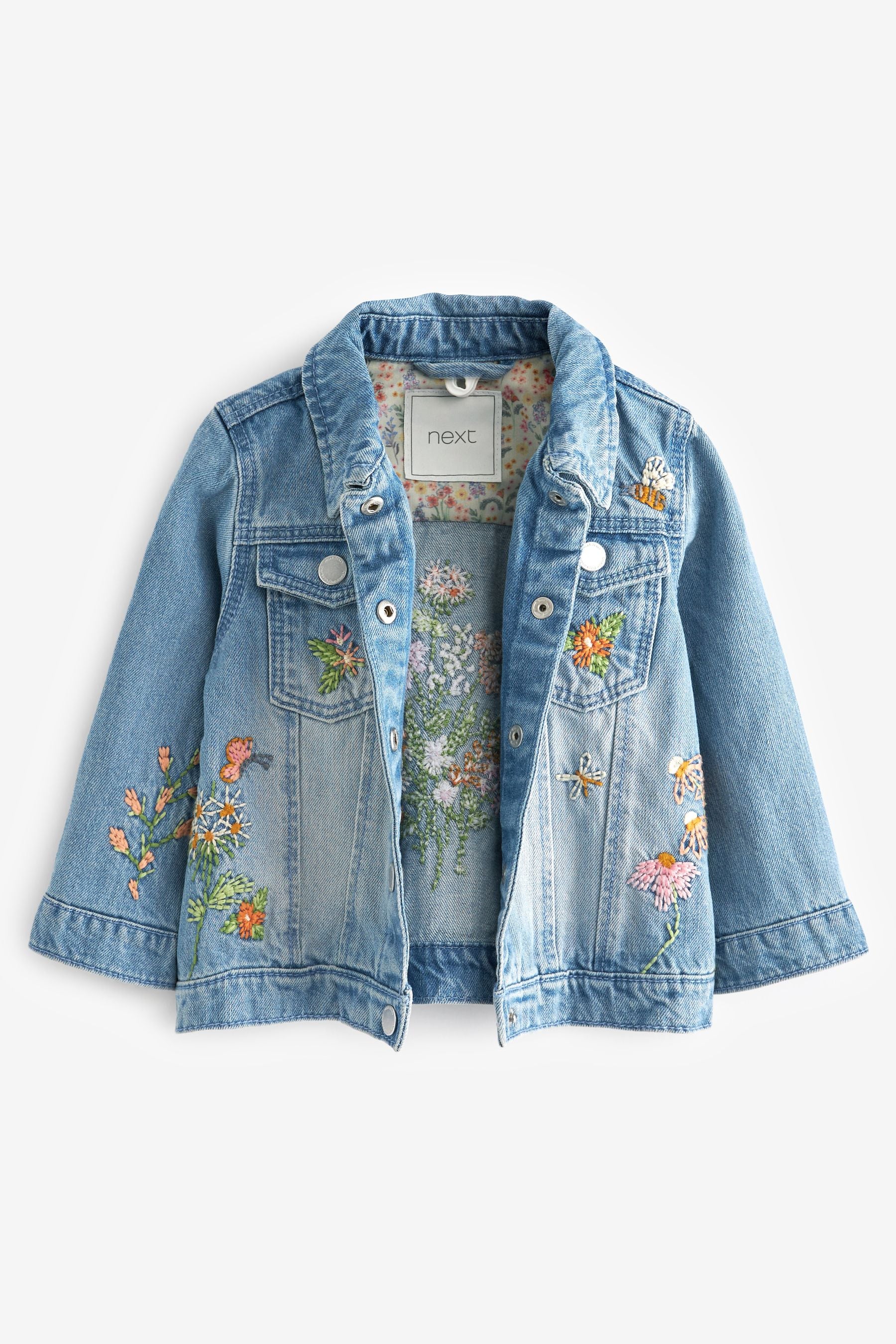 Mid Blue Floral Embroidered Denim Jacket (3mths-7yrs)