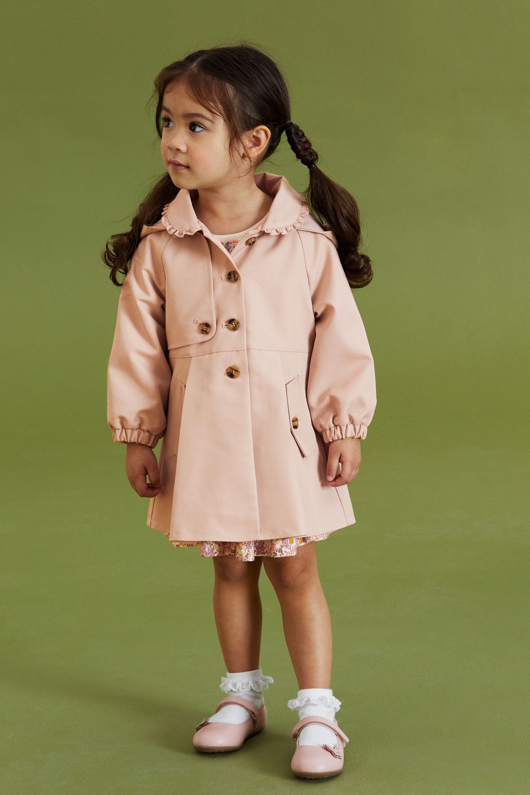 Pink Shower Resistant Frill Collar Smart Mac Coat (3mths-7yrs)