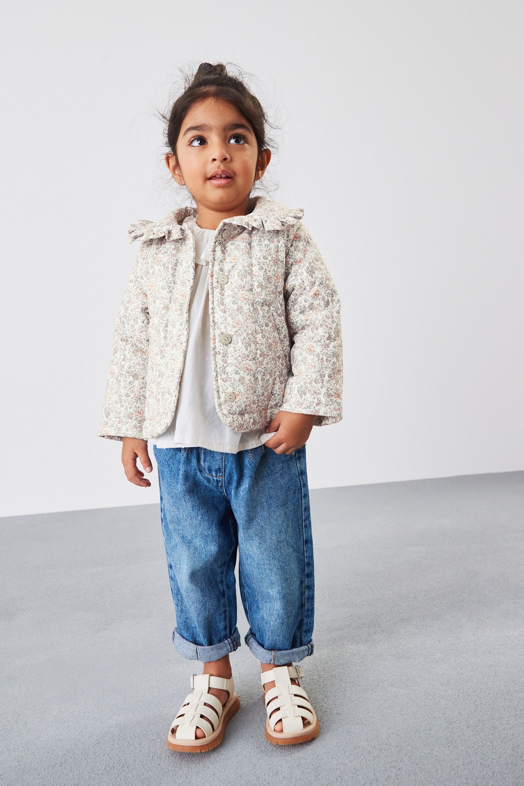 Multi Ditsy Printed Frill Collar Coat (6mths-7yrs)