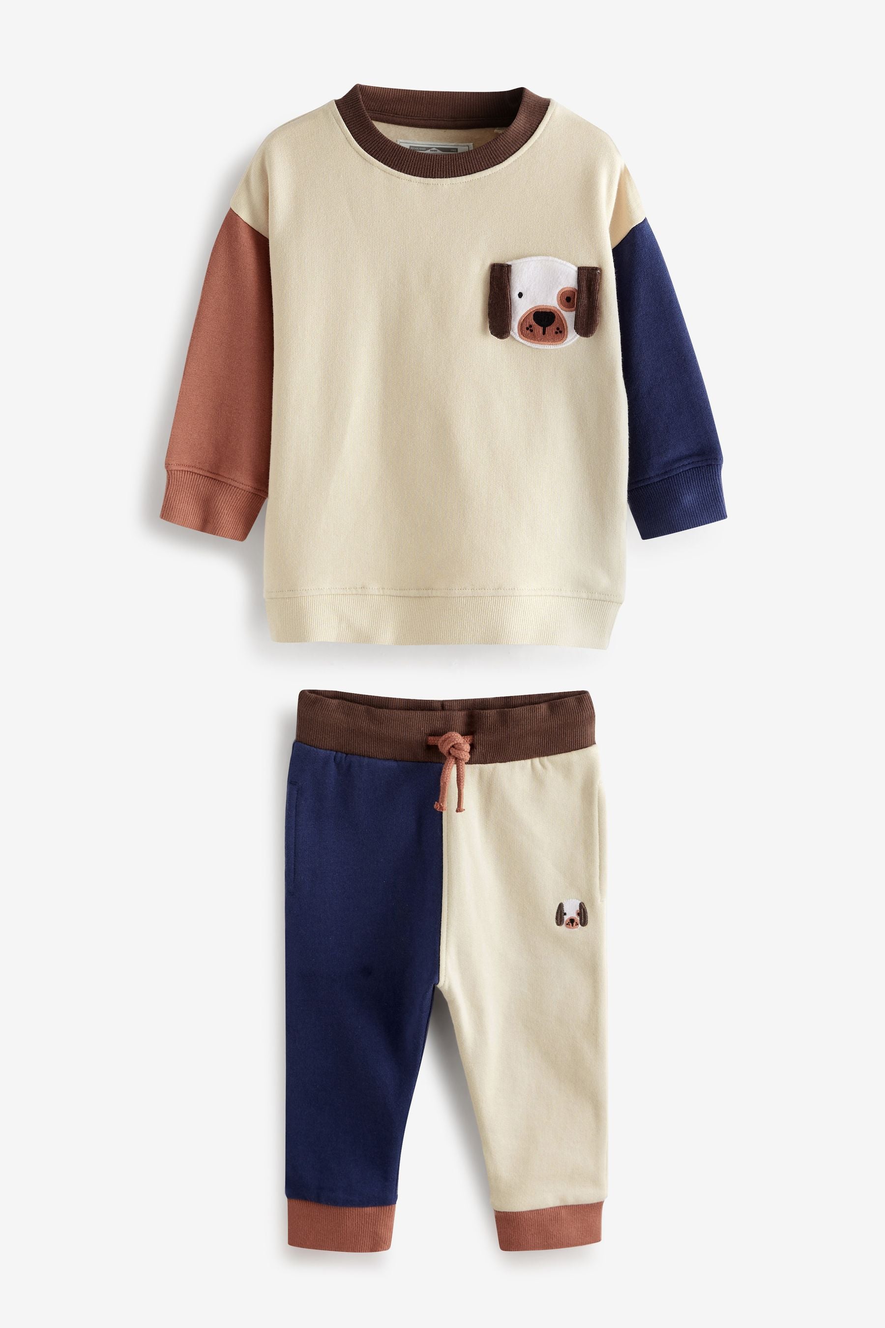 Blue/Ecru Colourblock Character Sweatshirt and Jogger Set (3mths-7yrs)