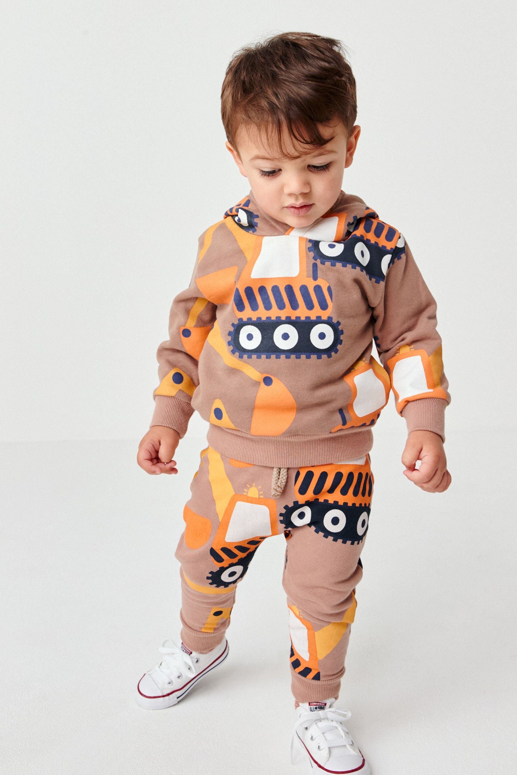 Tan Brown Digger All Over Print Hoodie and Joggers Set (3mths-7yrs)