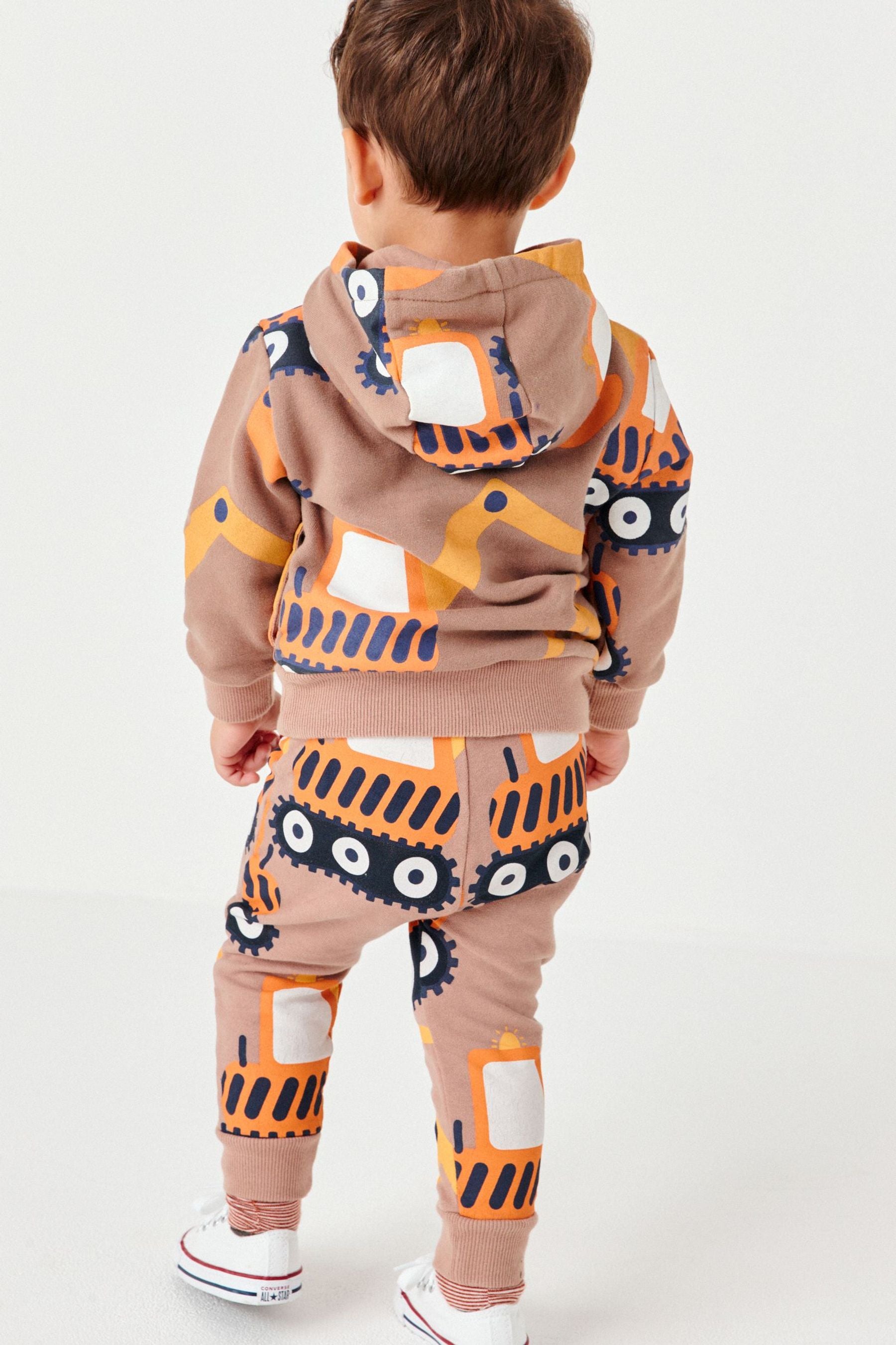 Tan Brown Digger All Over Print Hoodie and Joggers Set (3mths-7yrs)