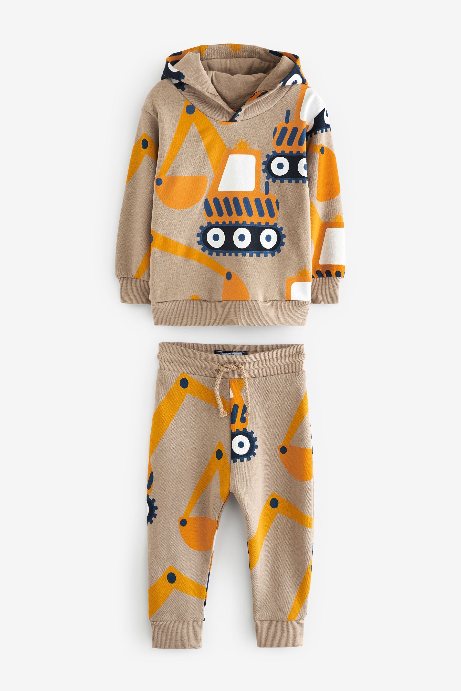 Tan Brown Digger All Over Print Hoodie and Joggers Set (3mths-7yrs)