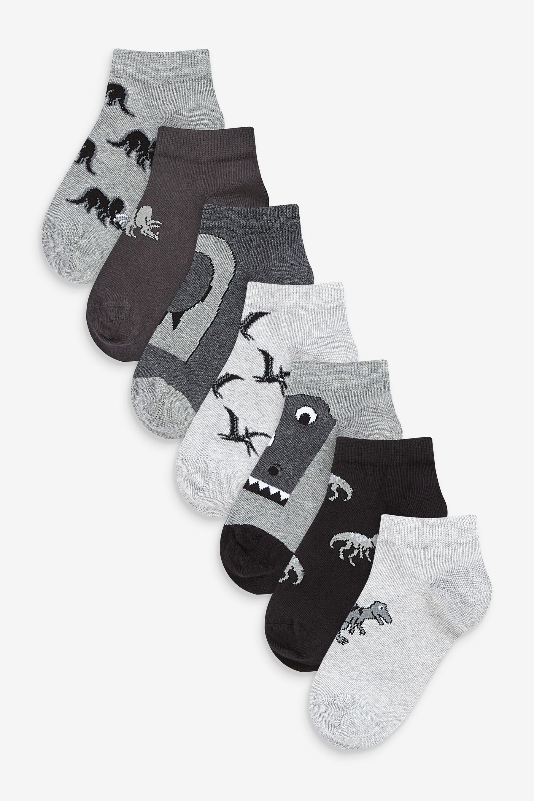 Black/Grey Dinosaur 7 Pack Cotton Rich Trainer Socks