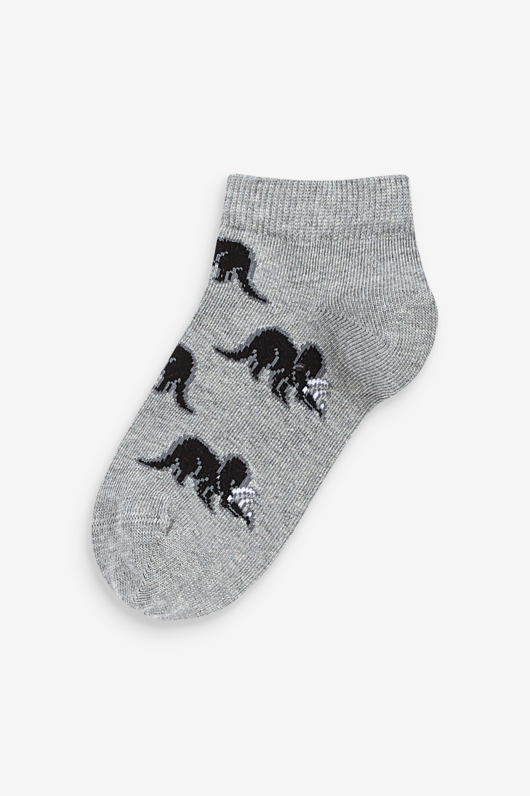 Black/Grey Dinosaur 7 Pack Cotton Rich Trainer Socks