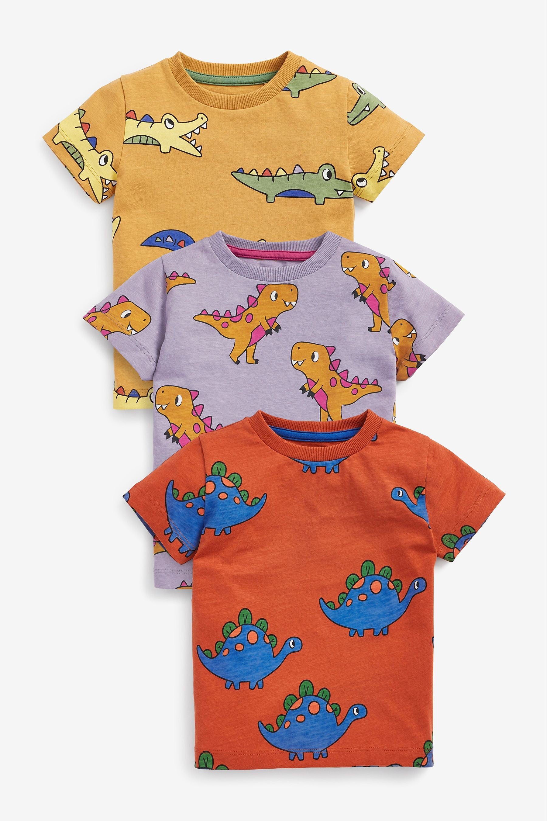 Red/Yellow Dino 3 Pack All Over Print T-Shirts (3mths-7yrs)