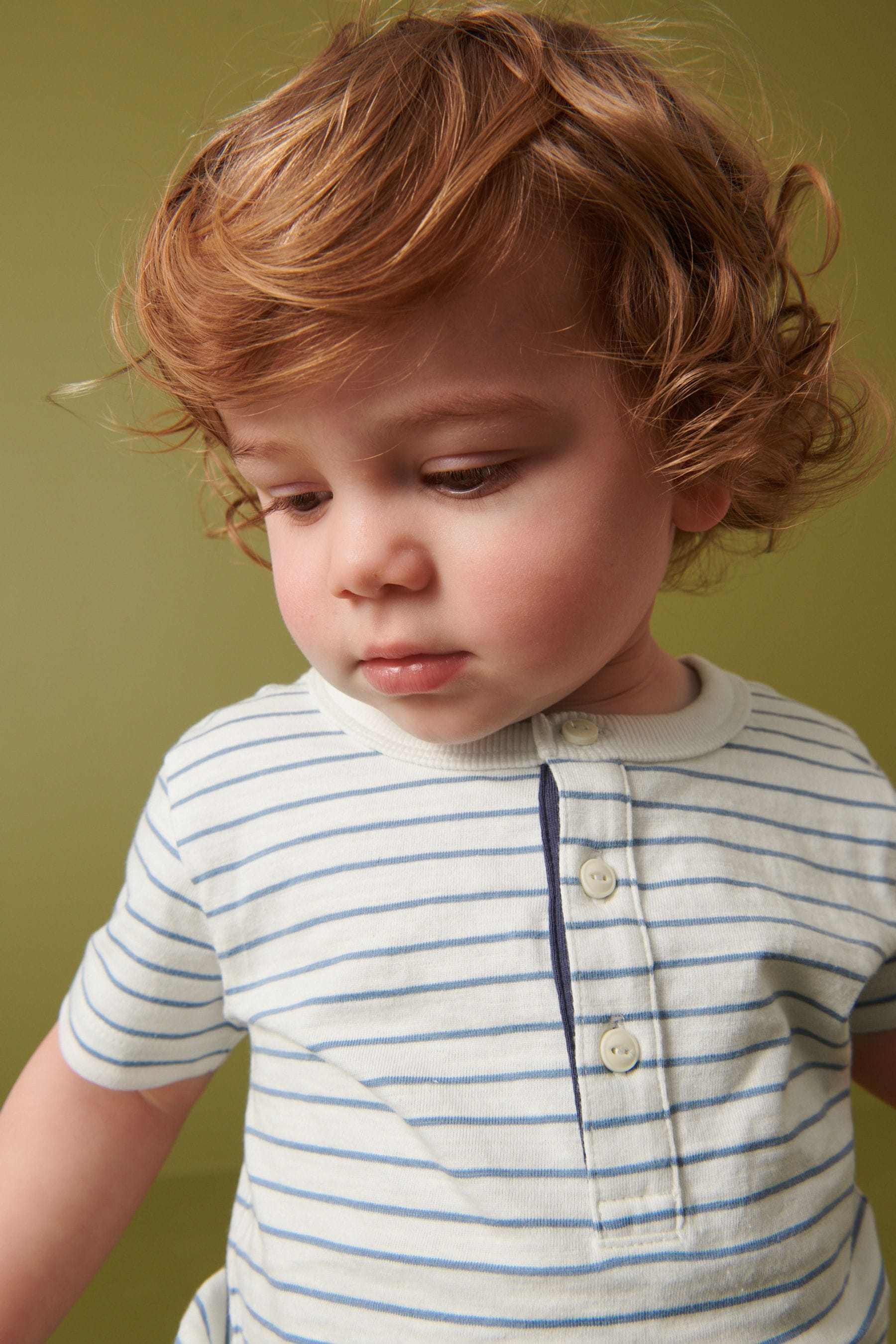 Blue/White Stripe Short Sleeve Henley Top And Shorts Set (3mths-7yrs)