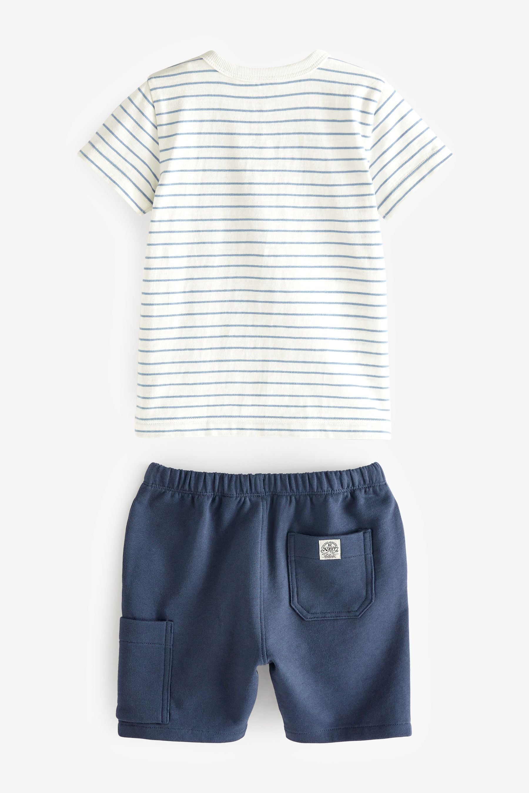 Blue/White Stripe Short Sleeve Henley Top And Shorts Set (3mths-7yrs)