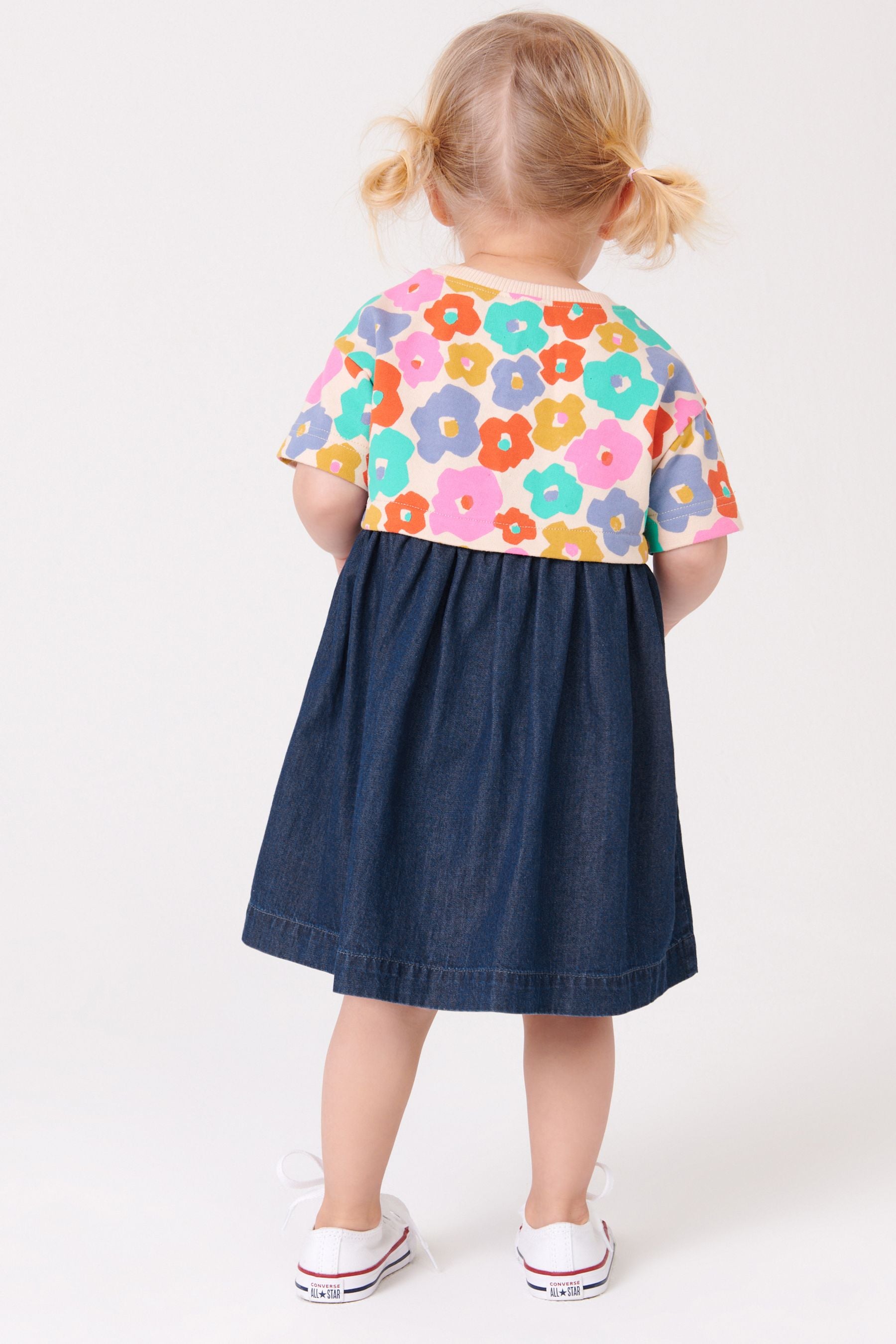 Blue Floral Jersey Denim Mix Dress (3mths-7yrs)