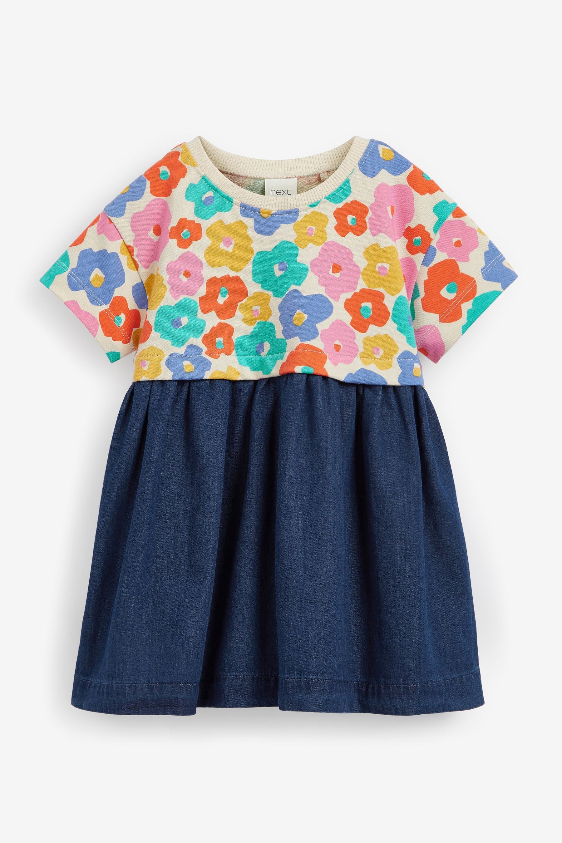 Blue Floral Jersey Denim Mix Dress (3mths-7yrs)