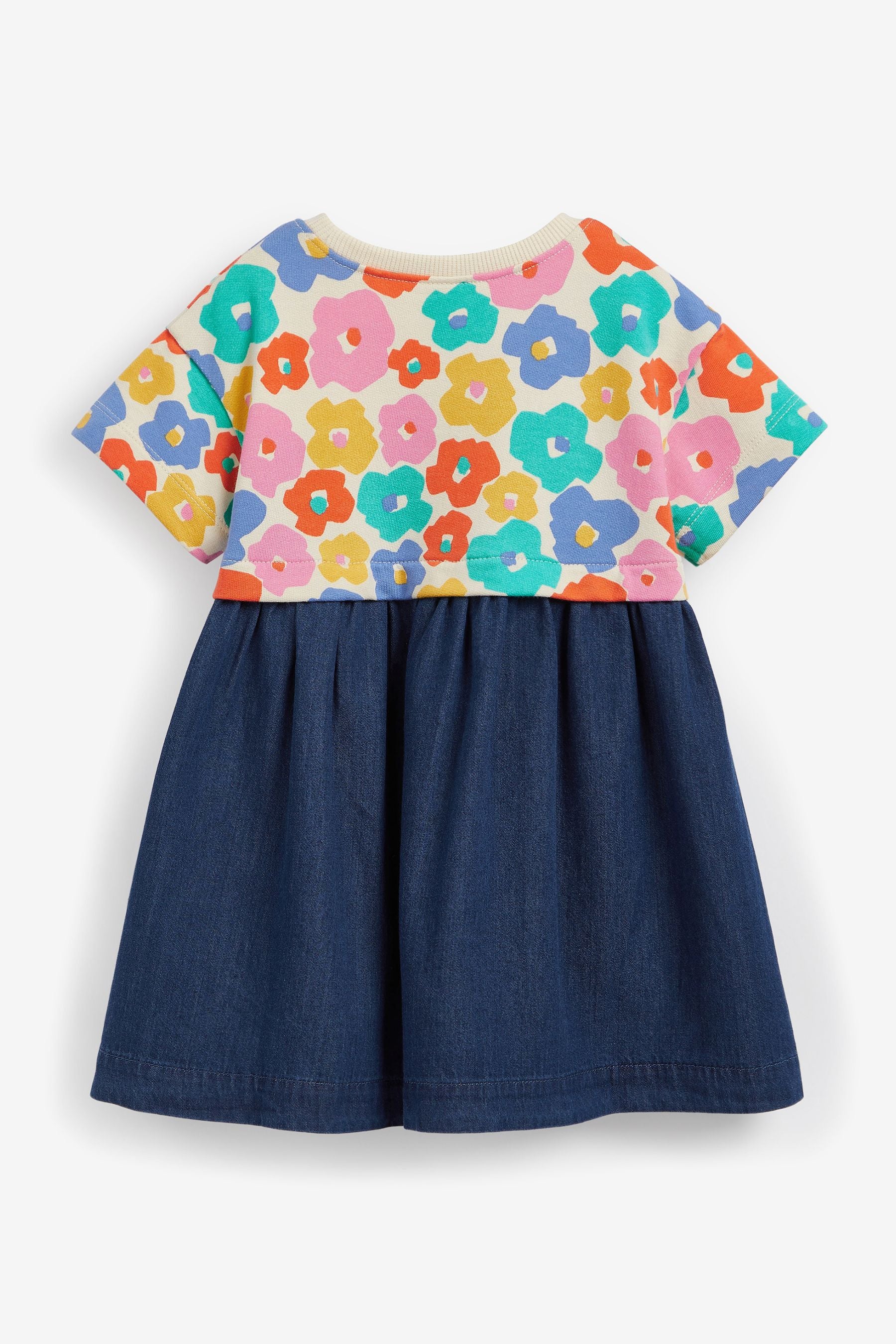 Blue Floral Jersey Denim Mix Dress (3mths-7yrs)