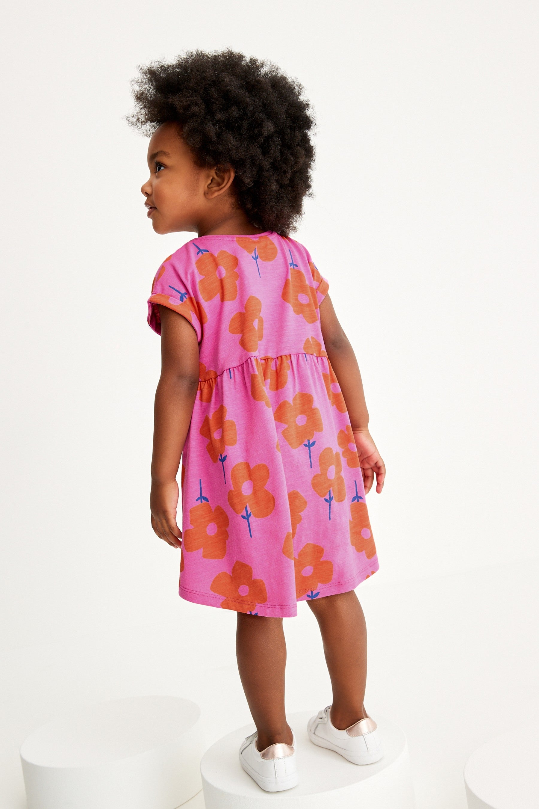 Pink Retro Floral Short Sleeve Jersey Dress (3mths-7yrs)