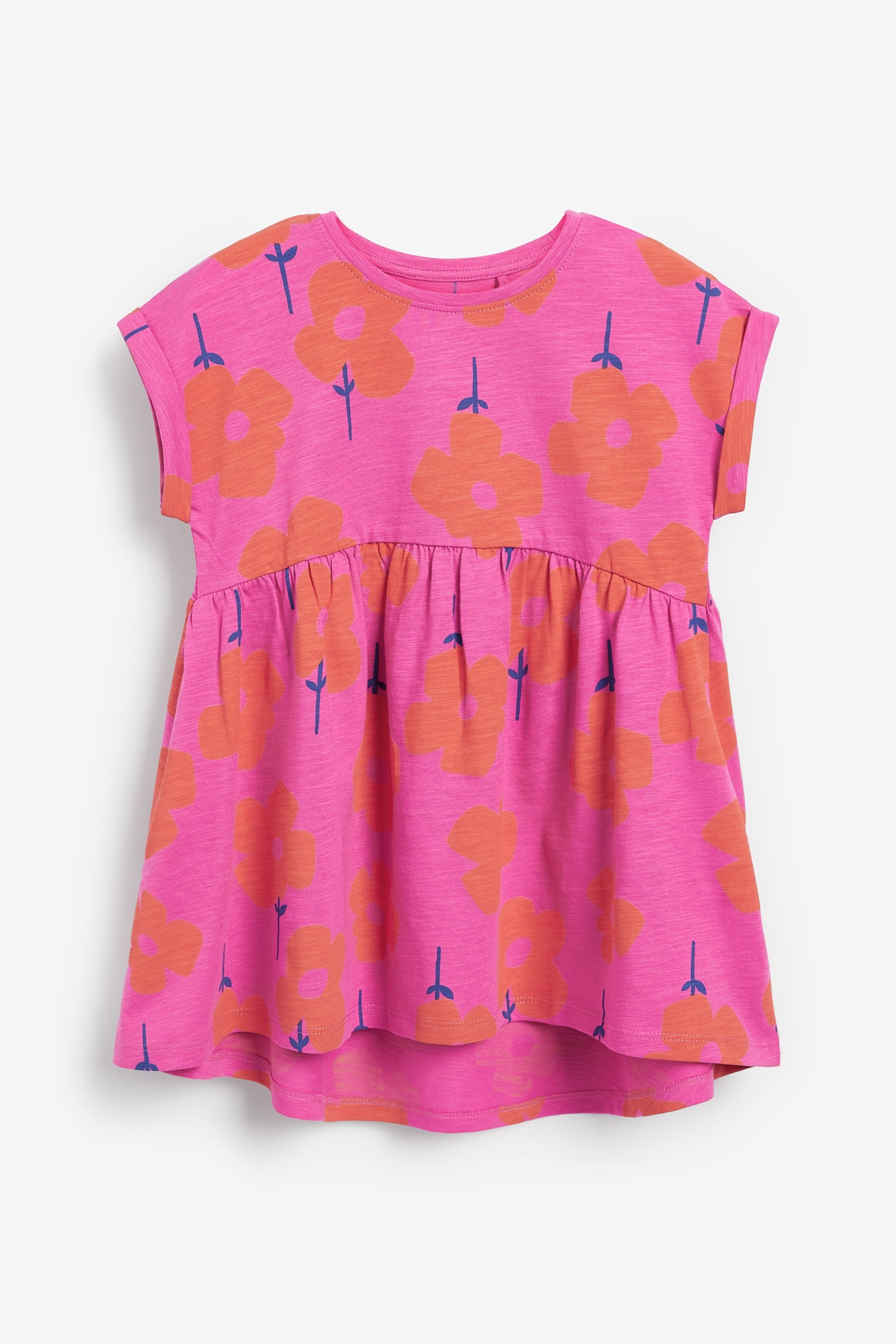 Pink Retro Floral Short Sleeve Jersey Dress (3mths-7yrs)