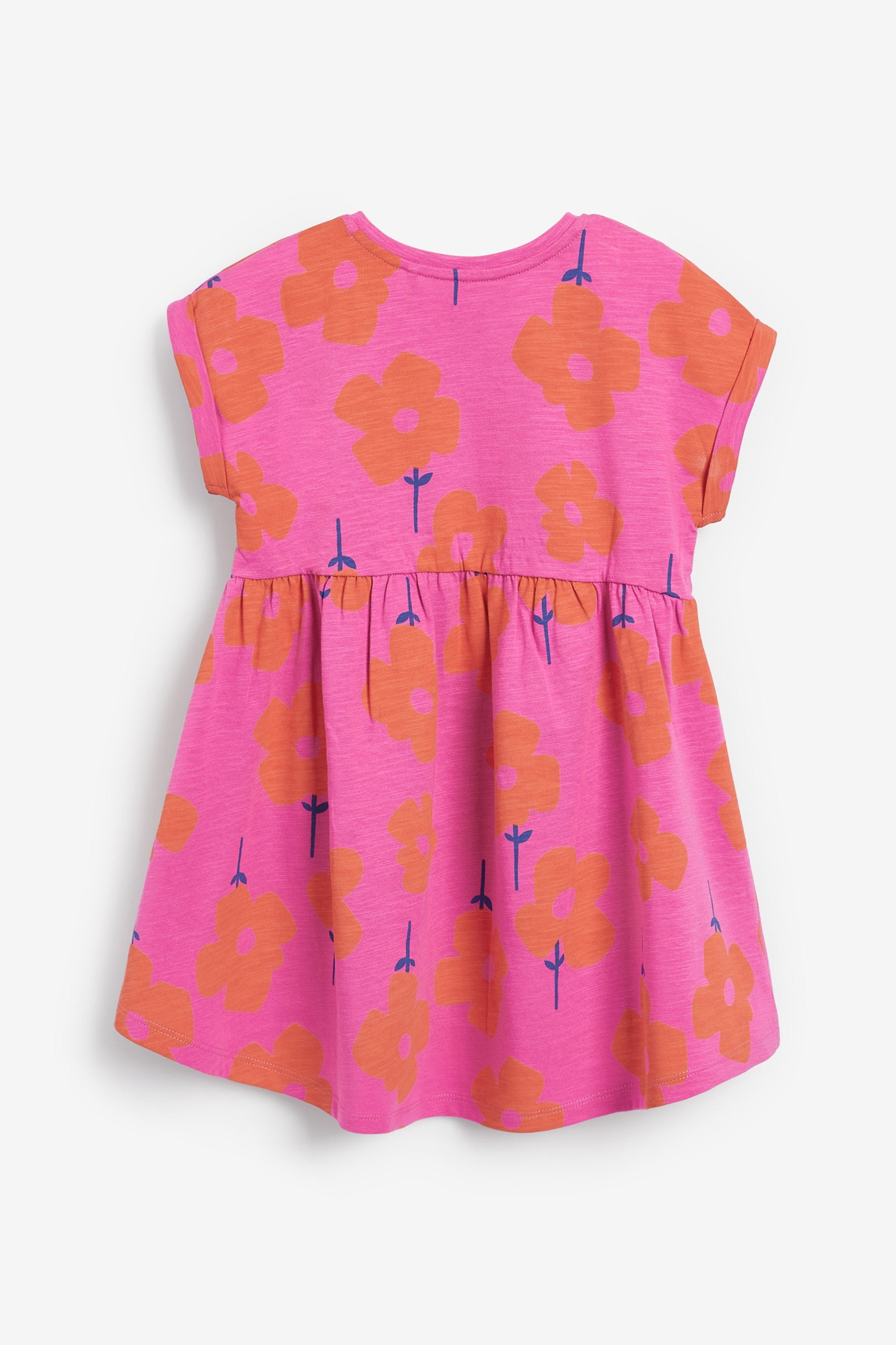 Pink Retro Floral Short Sleeve Jersey Dress (3mths-7yrs)