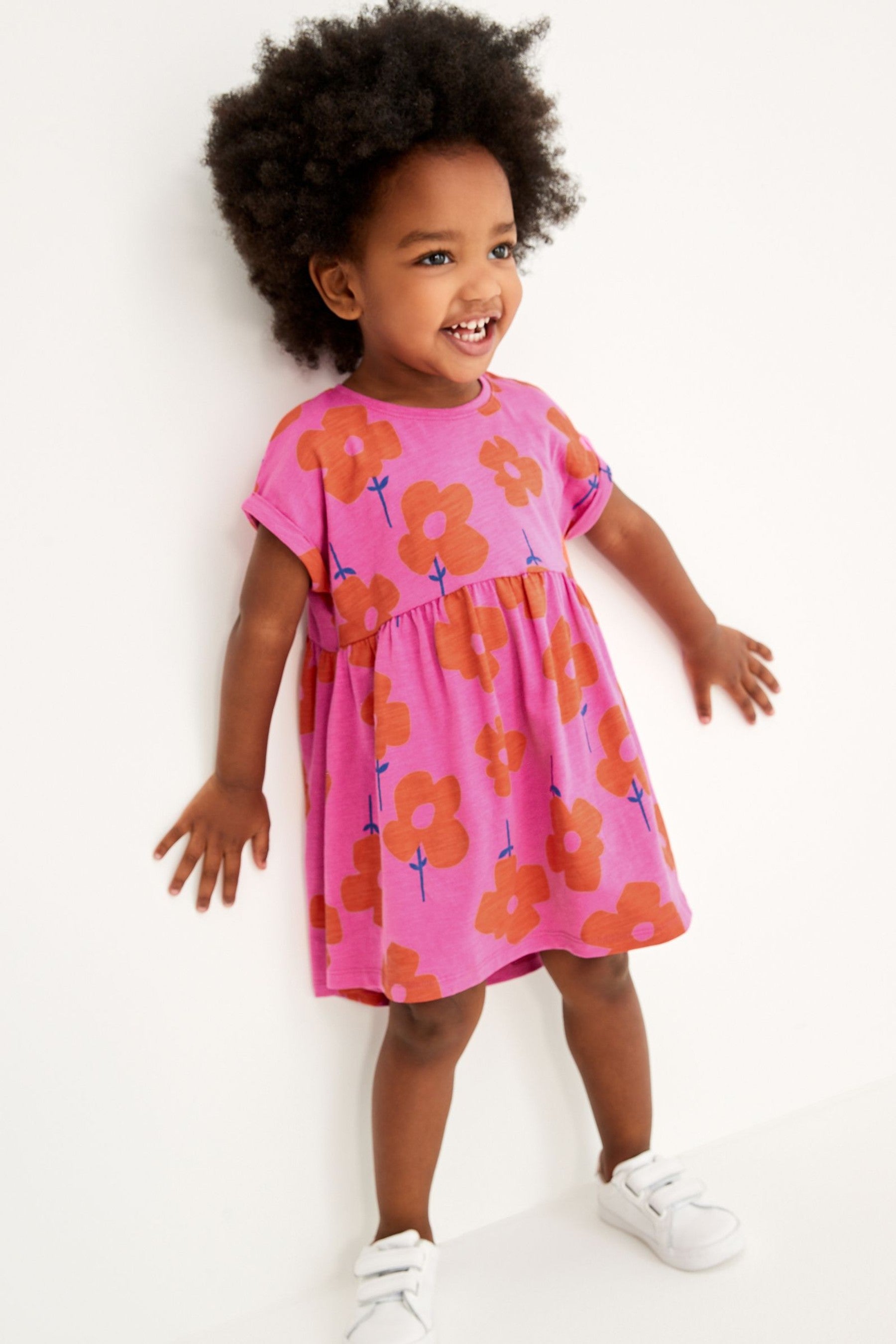 Pink Retro Floral Short Sleeve Jersey Dress (3mths-7yrs)