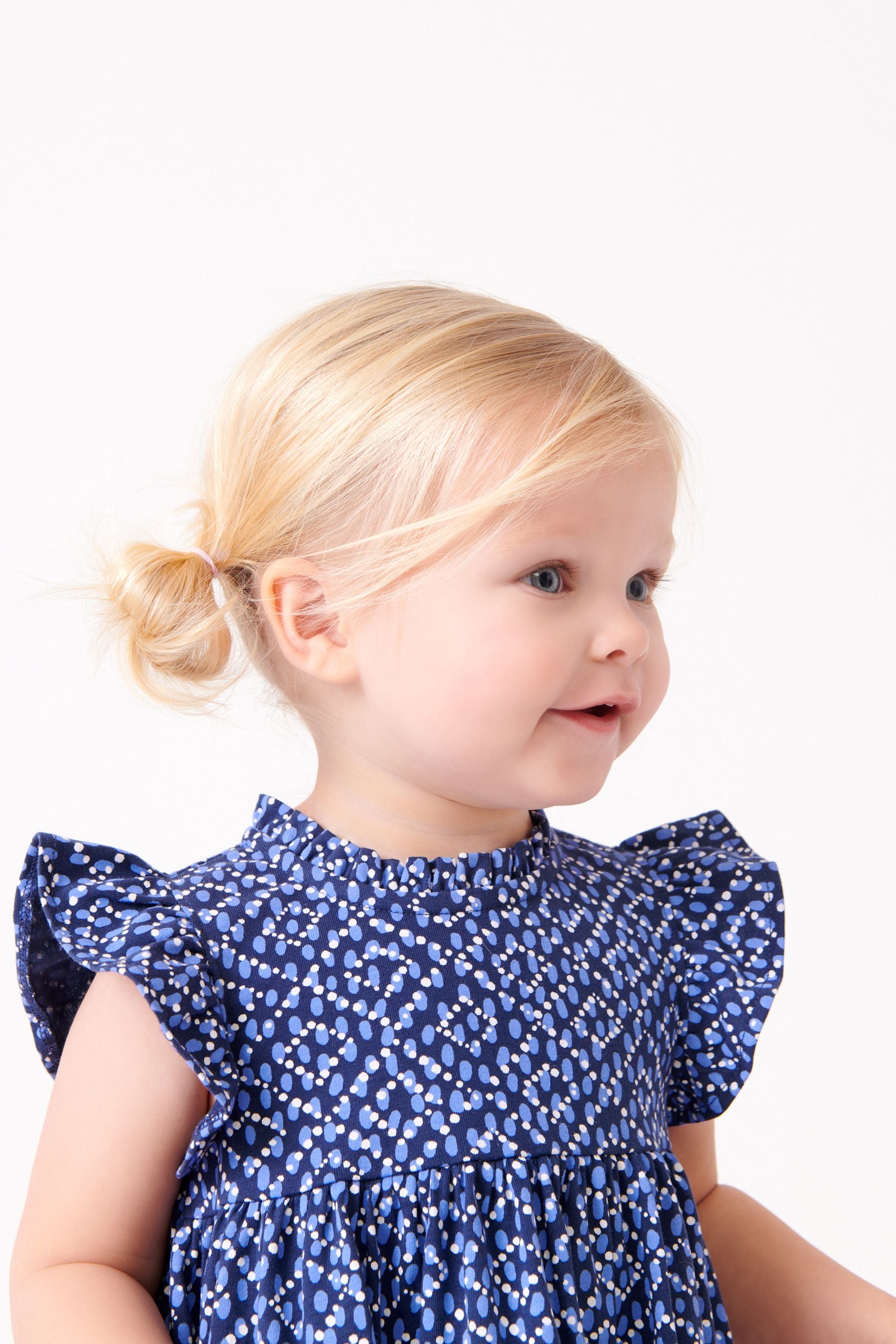 Navy Blue Geo Tiered Frill Dress (3mths-7yrs)