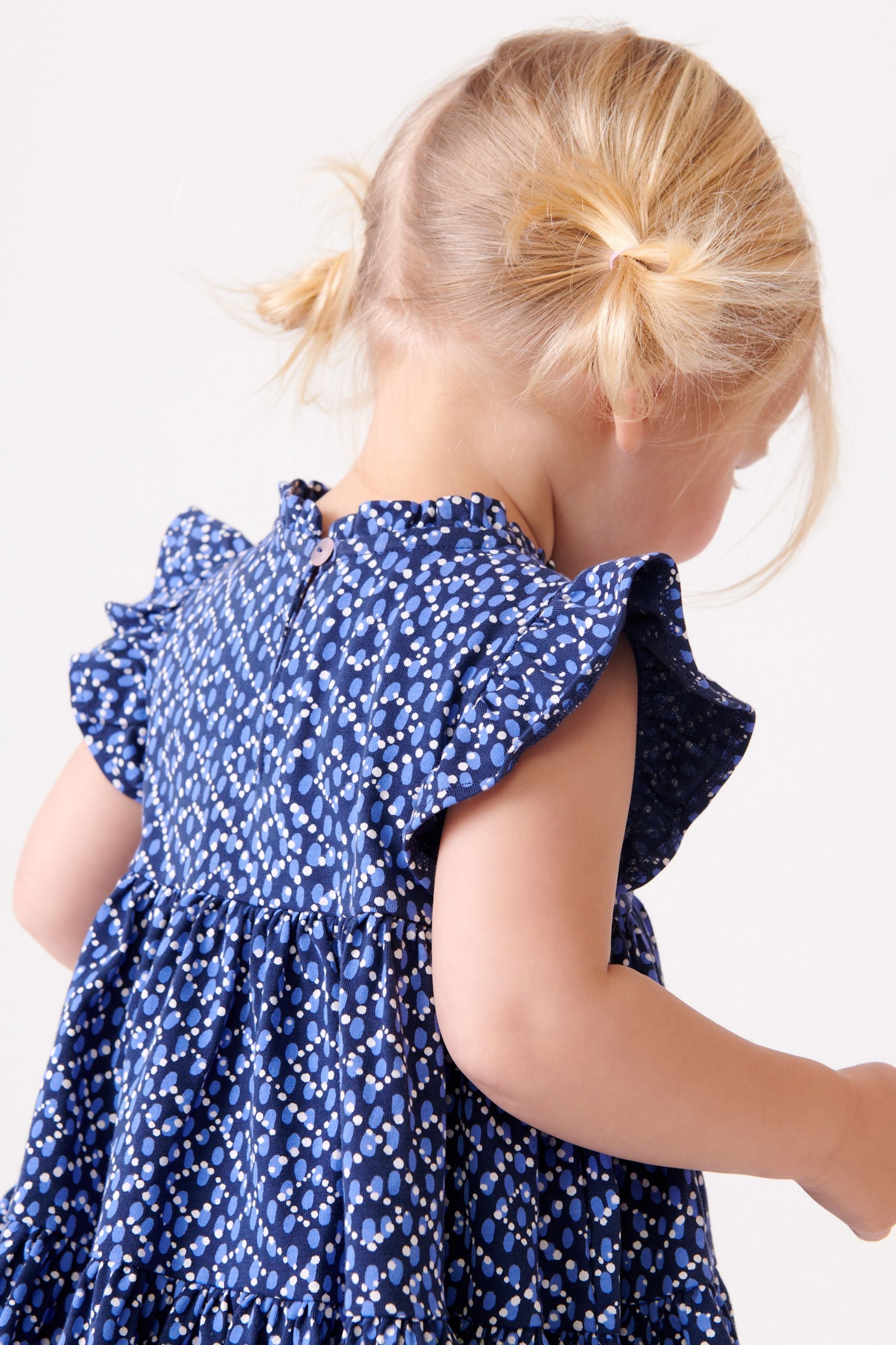 Navy Blue Geo Tiered Frill Dress (3mths-7yrs)