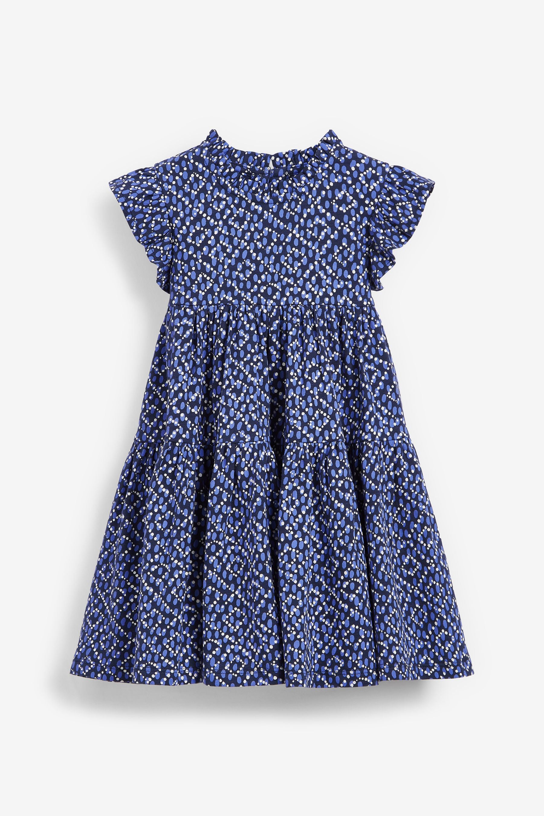 Navy Blue Geo Tiered Frill Dress (3mths-7yrs)