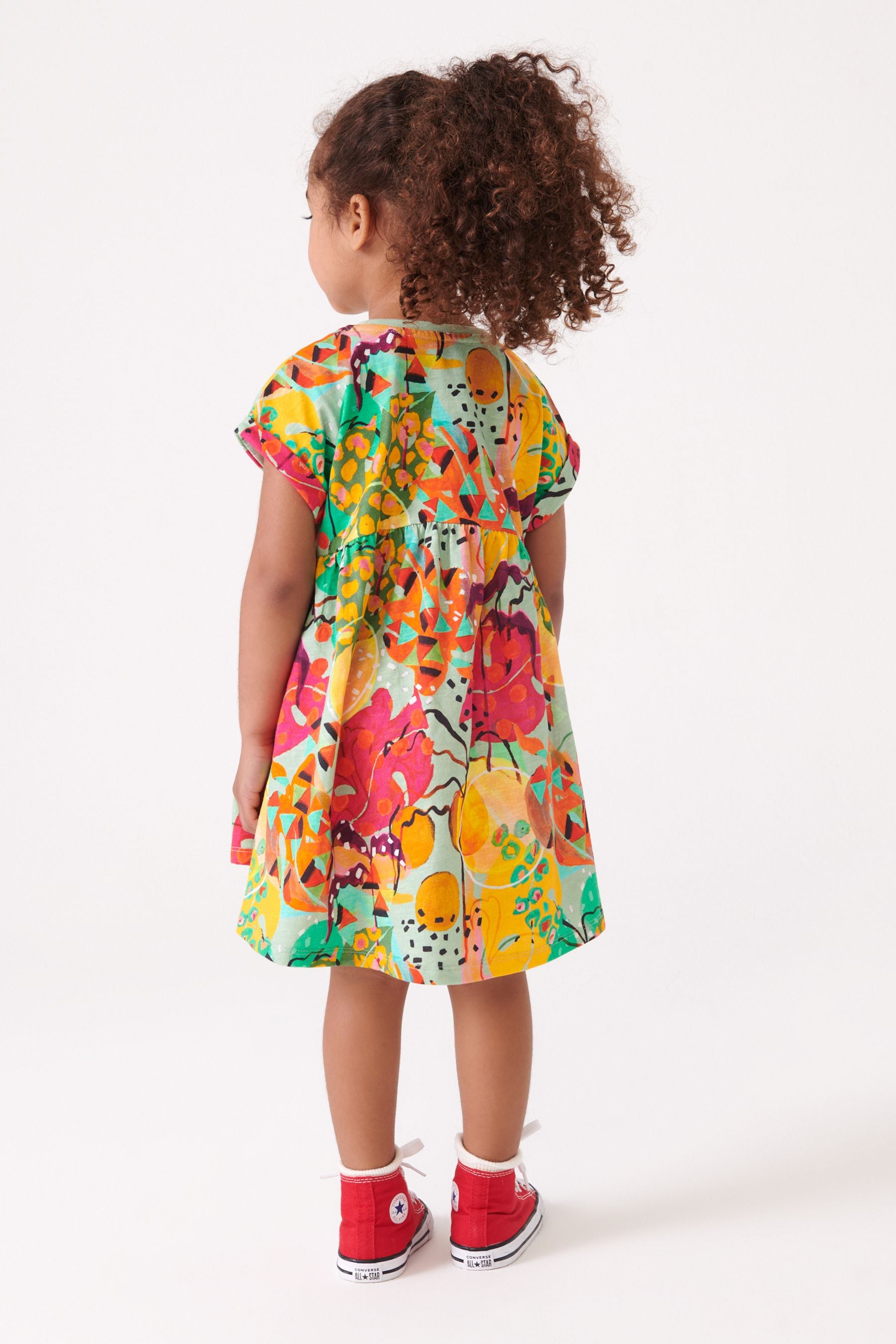 Tropical Print Short Sleeve Jersey Dress (3mths-7yrs)