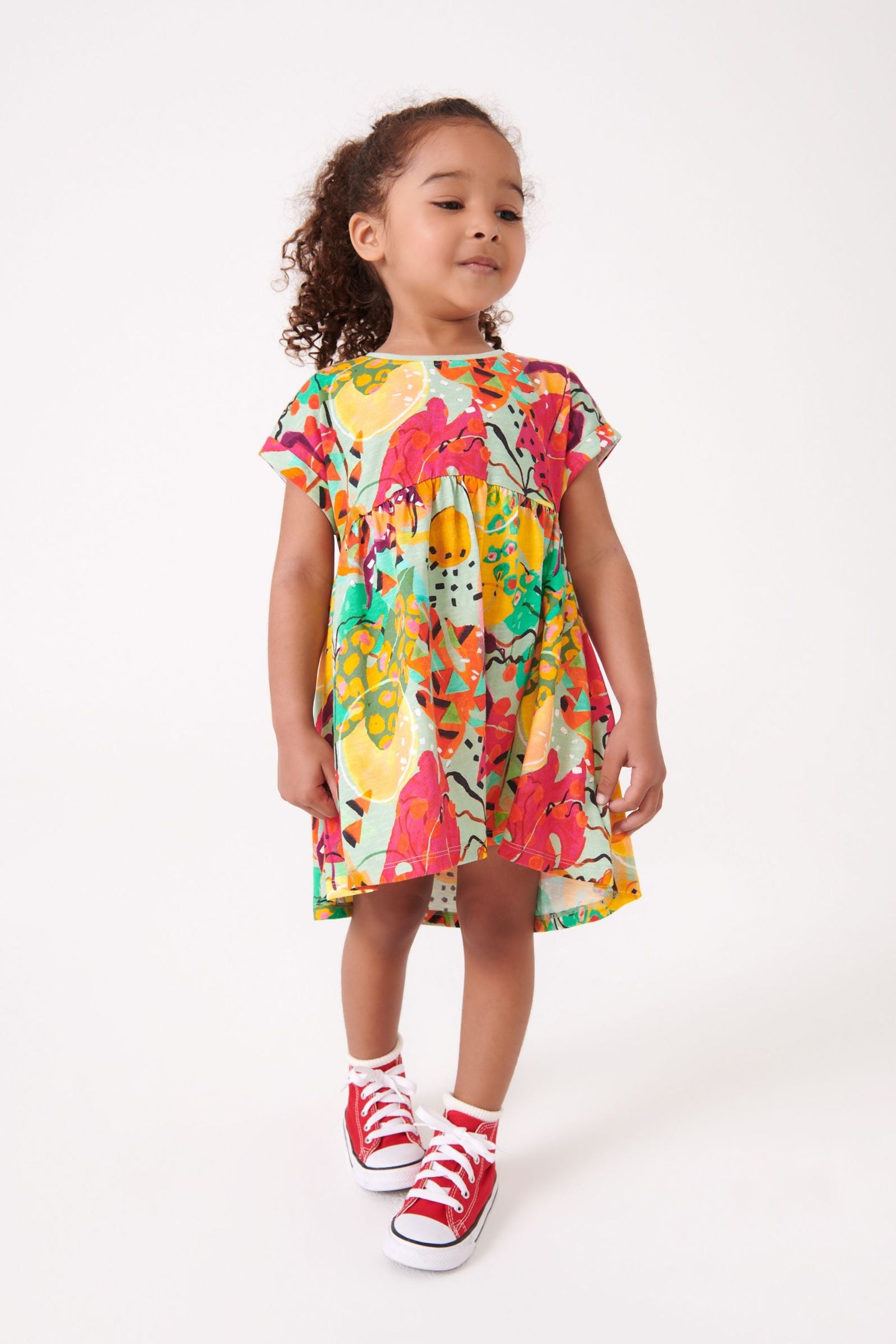 Tropical Print Short Sleeve Jersey Dress (3mths-7yrs)