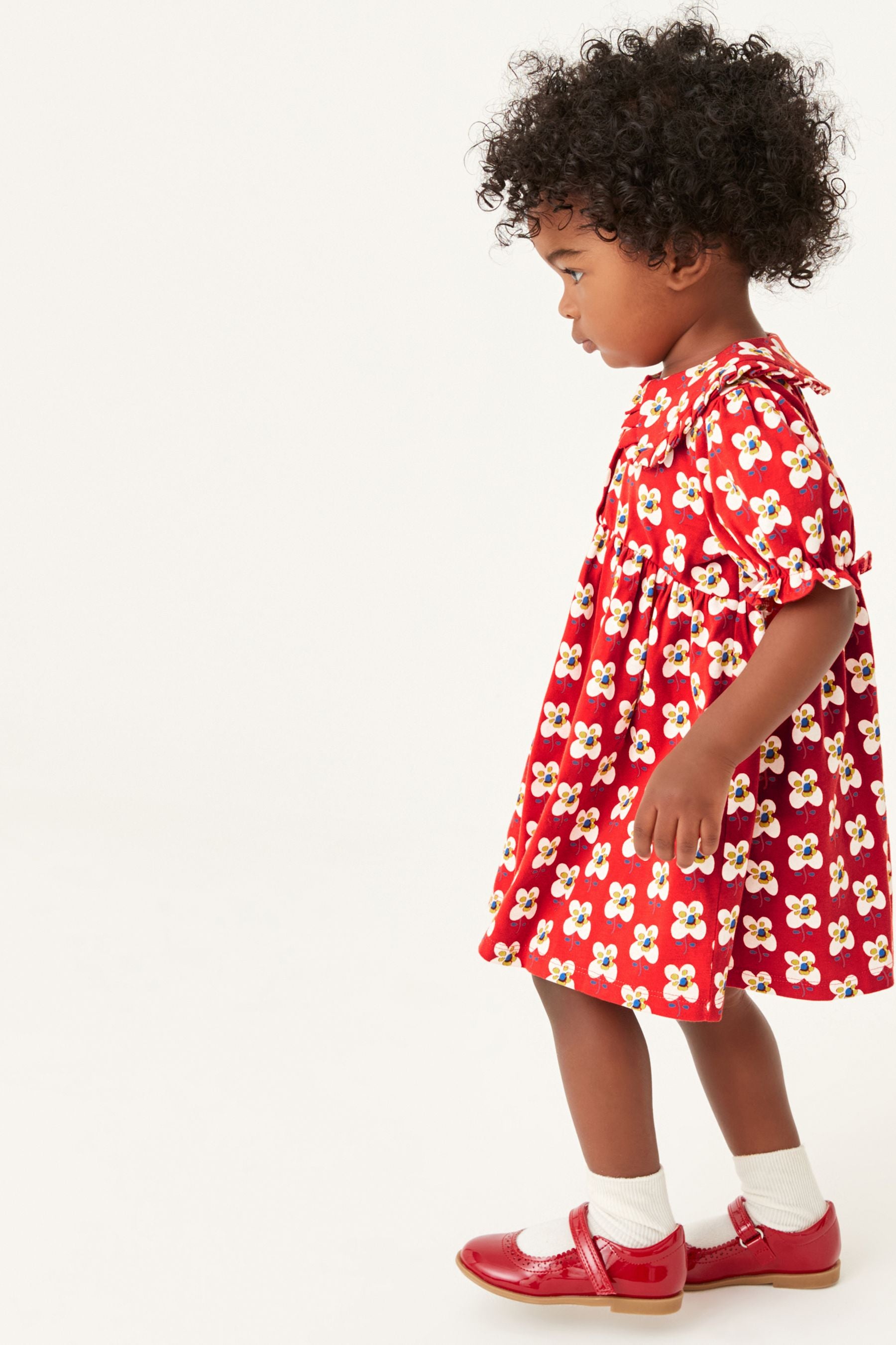 Red Floral Jersey Collared Tea Dress (3mths-7yrs)