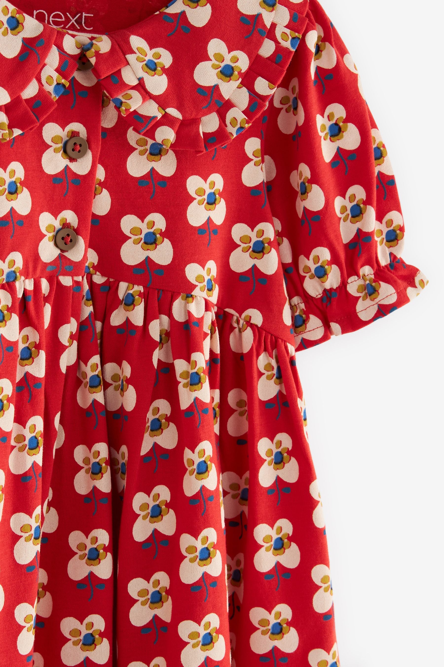 Red Floral Jersey Collared Tea Dress (3mths-7yrs)