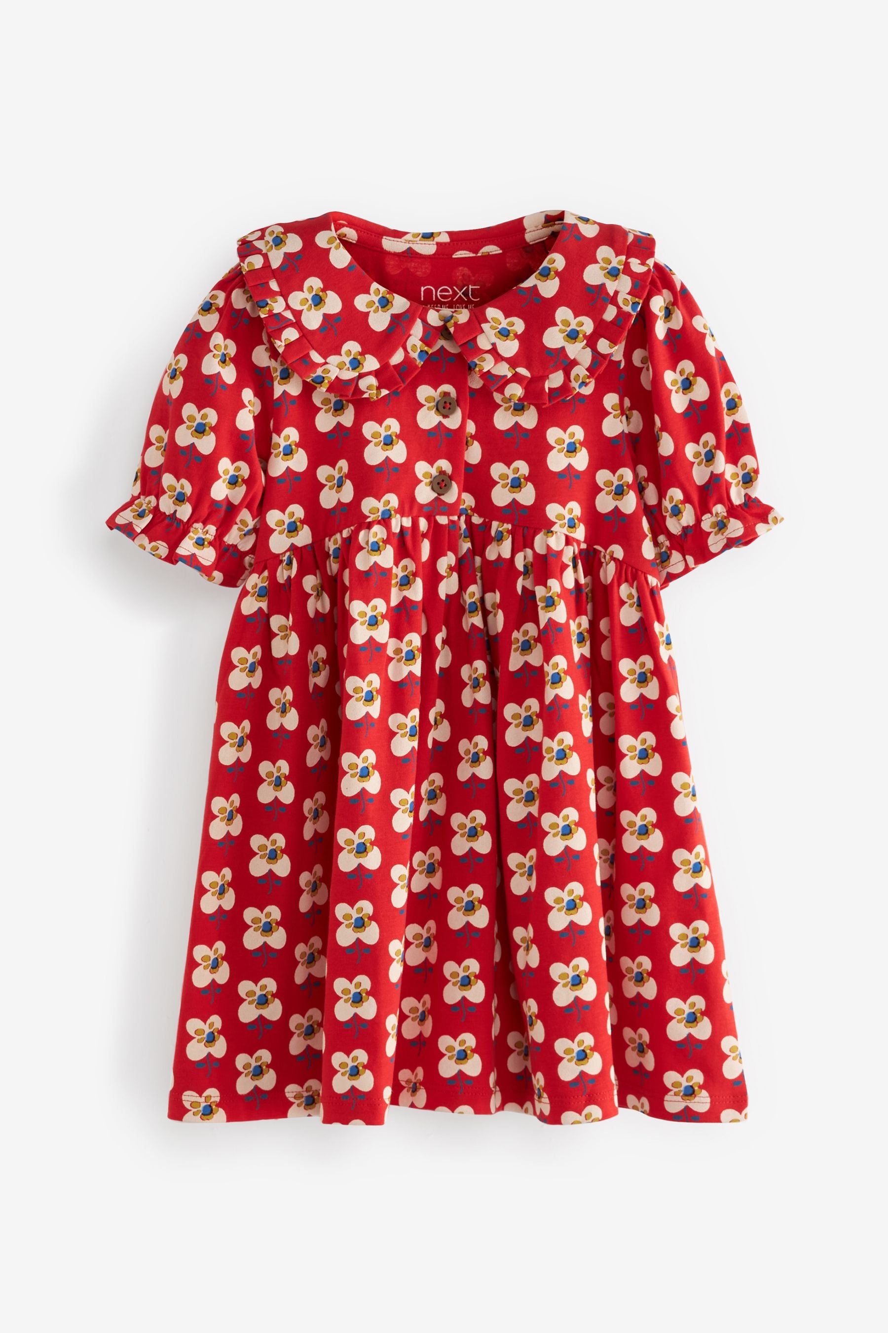 Red Floral Jersey Collared Tea Dress (3mths-7yrs)