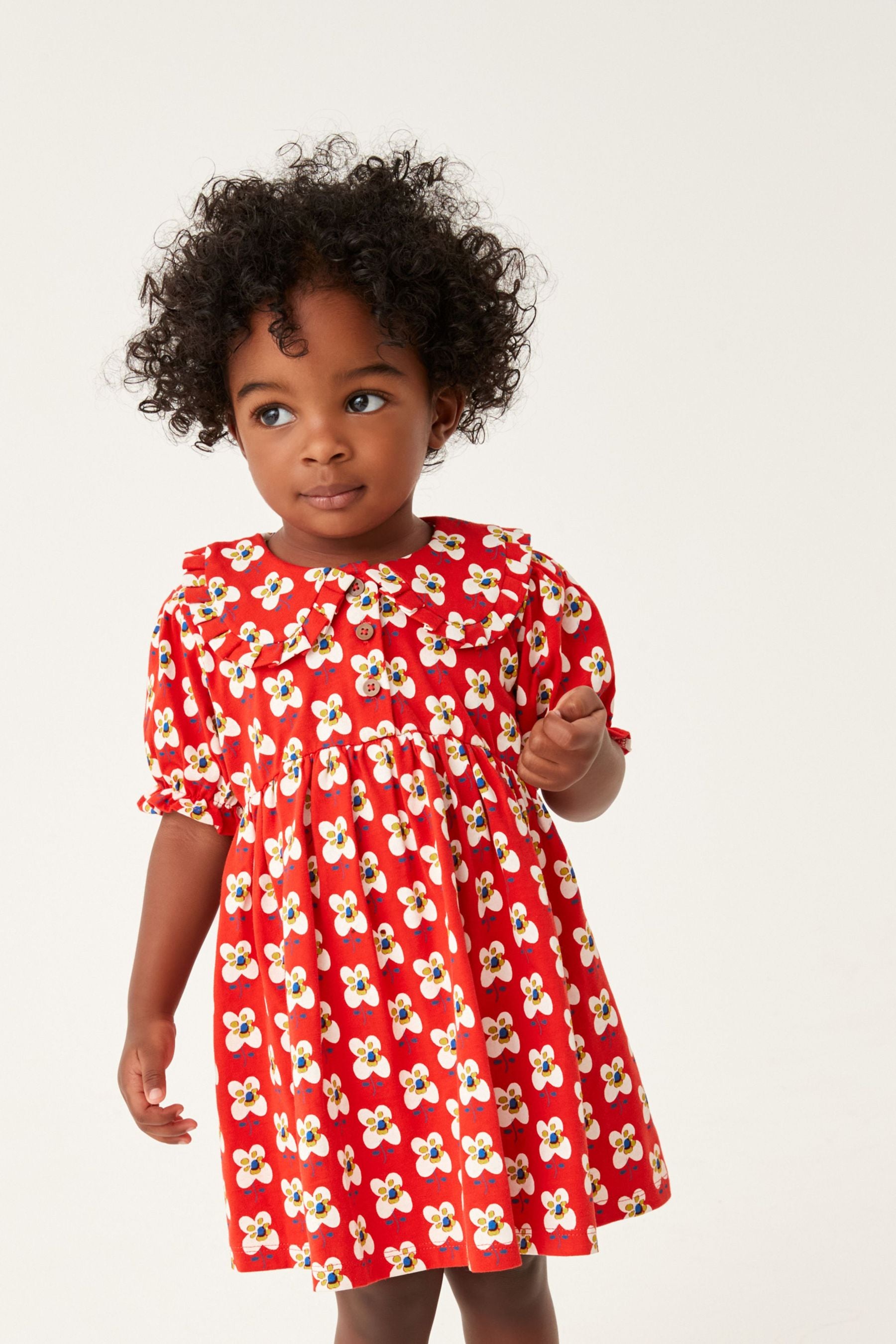 Red Floral Jersey Collared Tea Dress (3mths-7yrs)