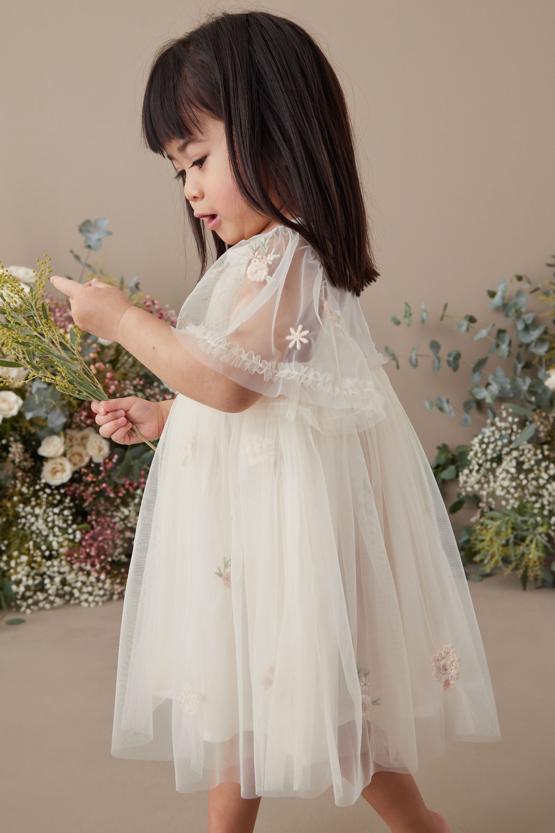 White Embroidered Mesh Party Dress (3mths-7yrs)