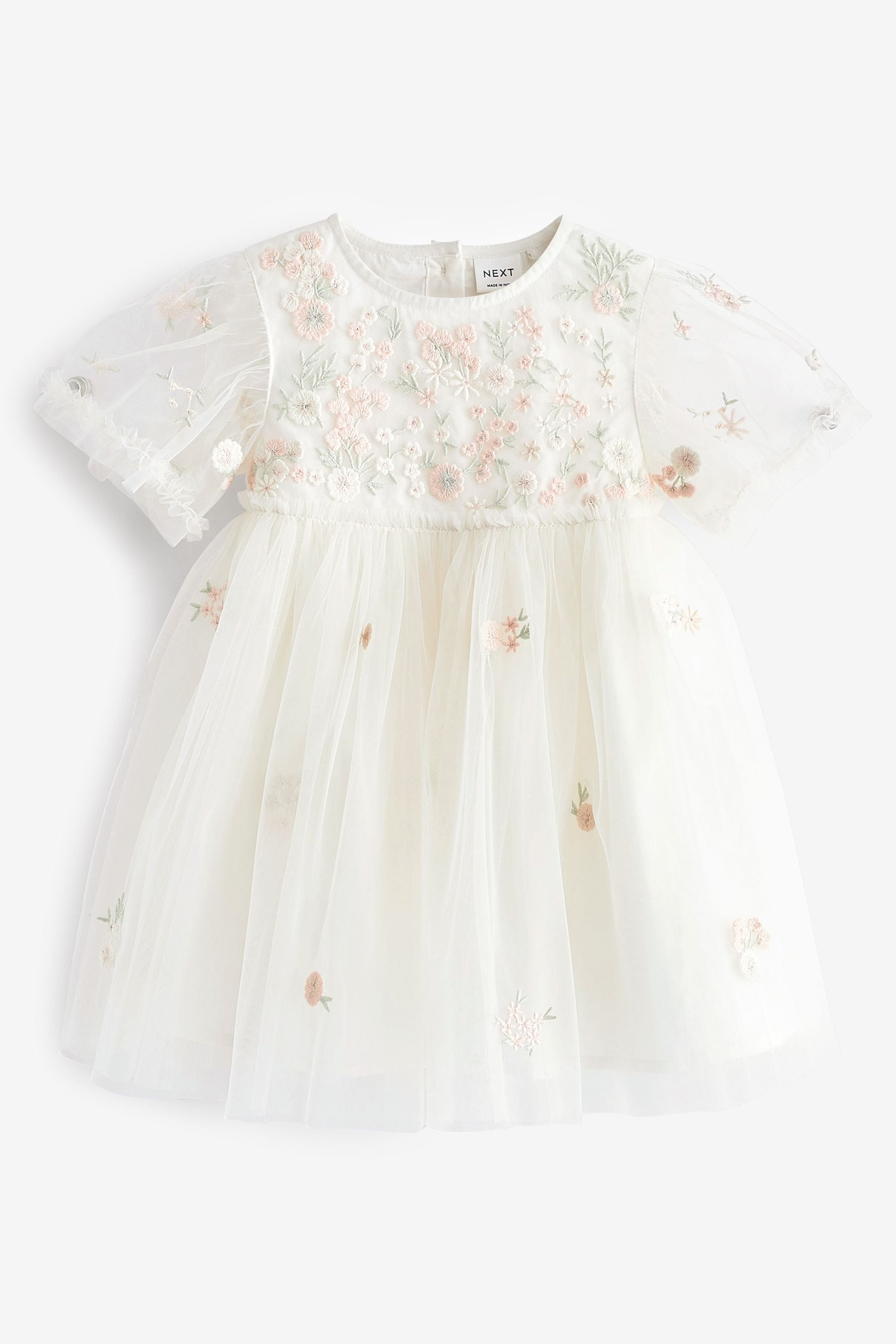 White Embroidered Mesh Party Dress (3mths-7yrs)