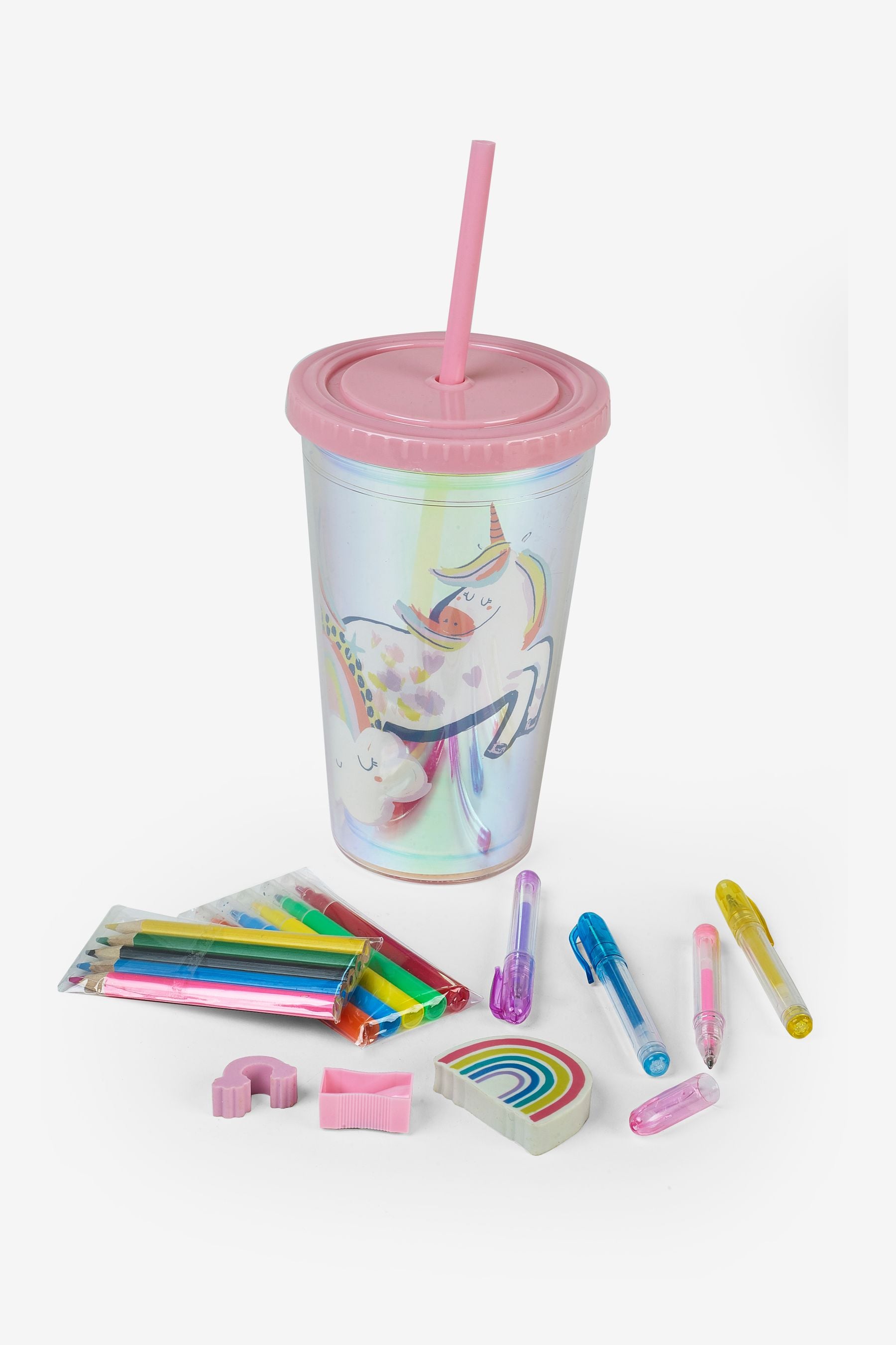 Pink Unicorn Water Bottle and Stationery Set