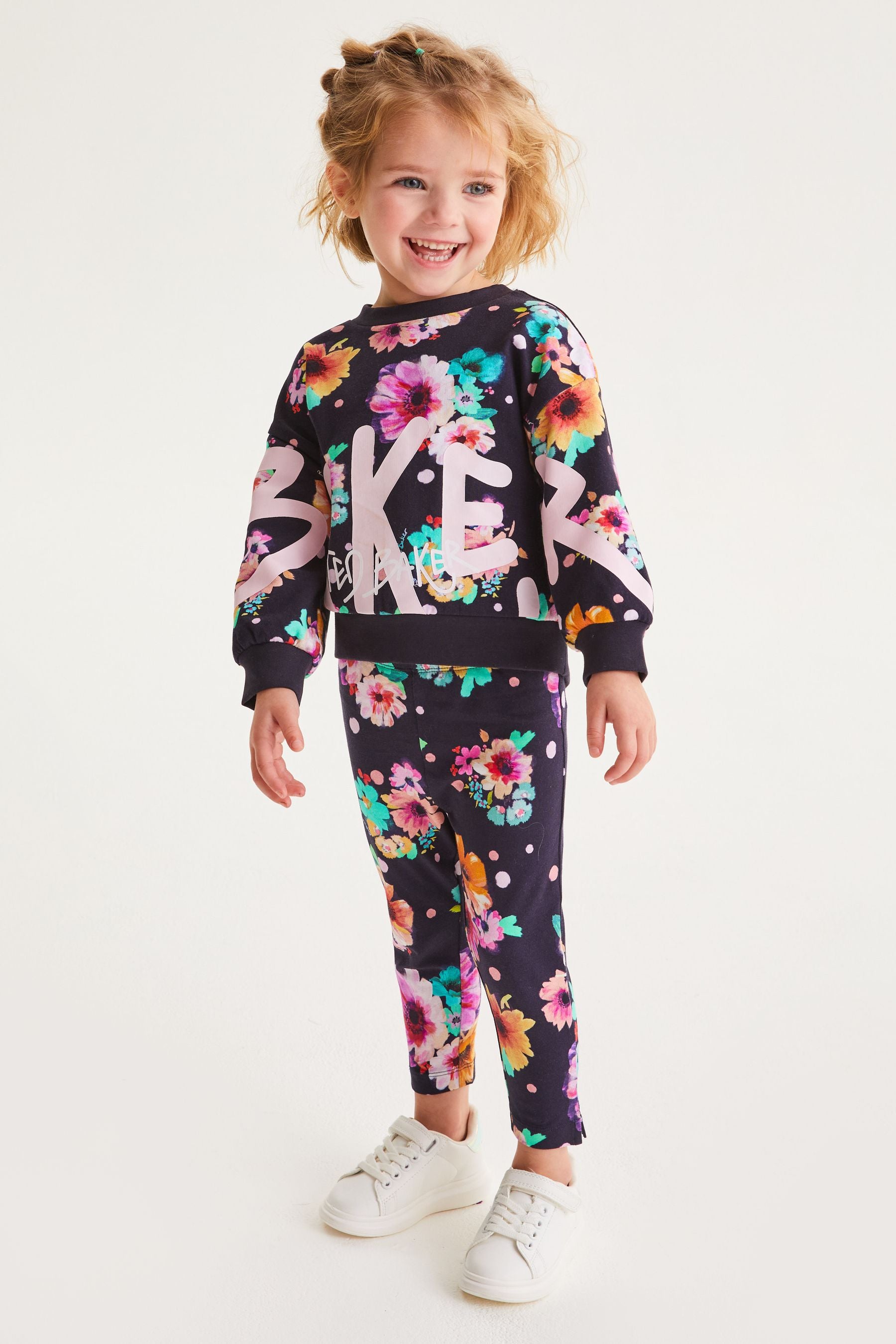 Baker by Ted Baker Girls Navy Blue Floral Sweat Set