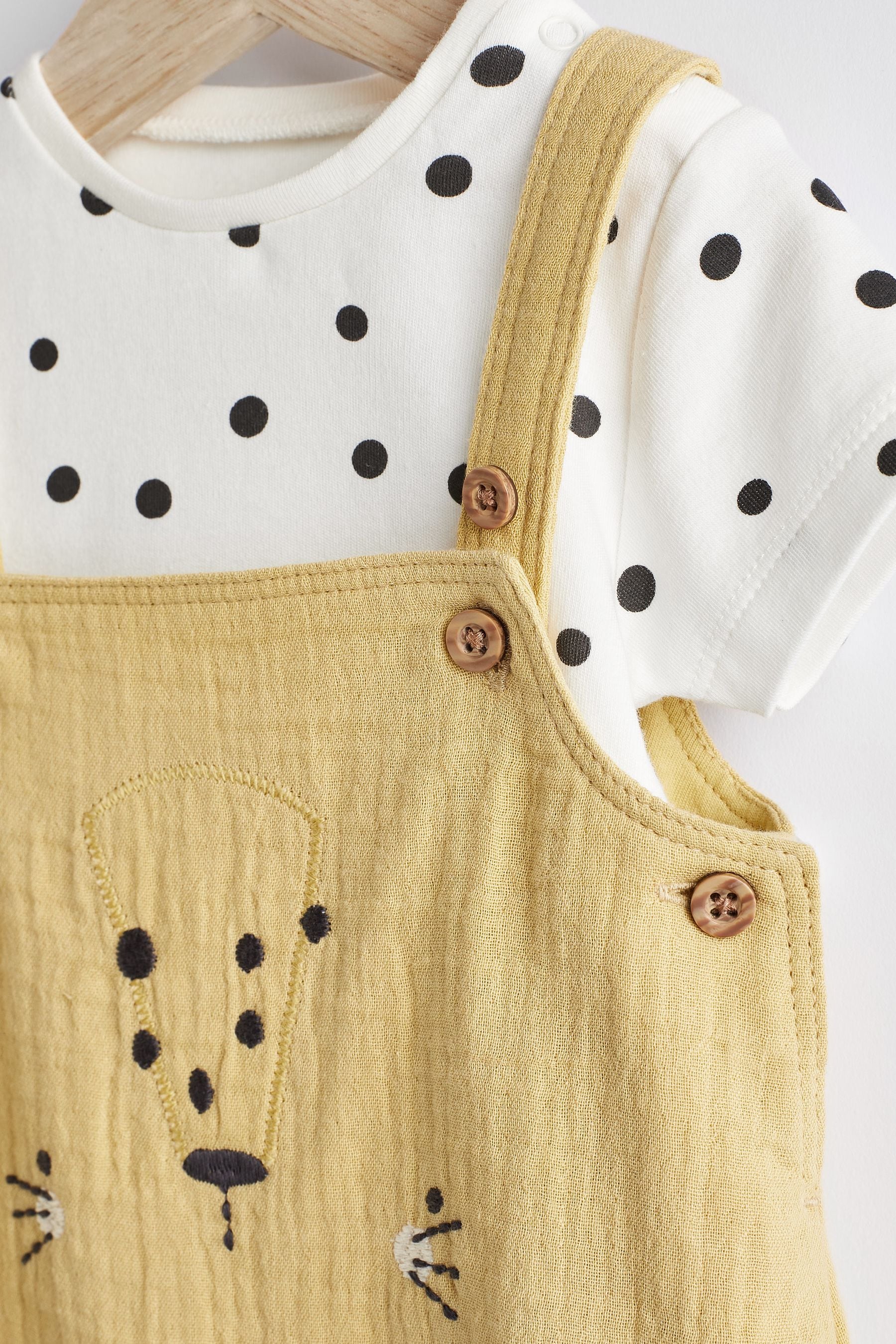 Ochre Yellow Tiger Face 2 Piece Baby Woven Dungaree Set (0mths-2yrs)