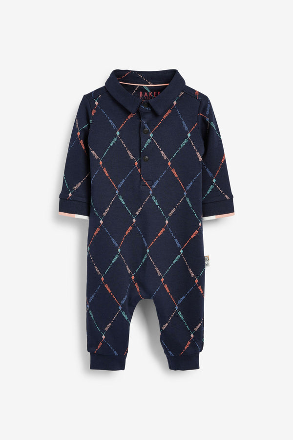 Baker by Ted Baker Navy Blue Argyle Pattern Romper