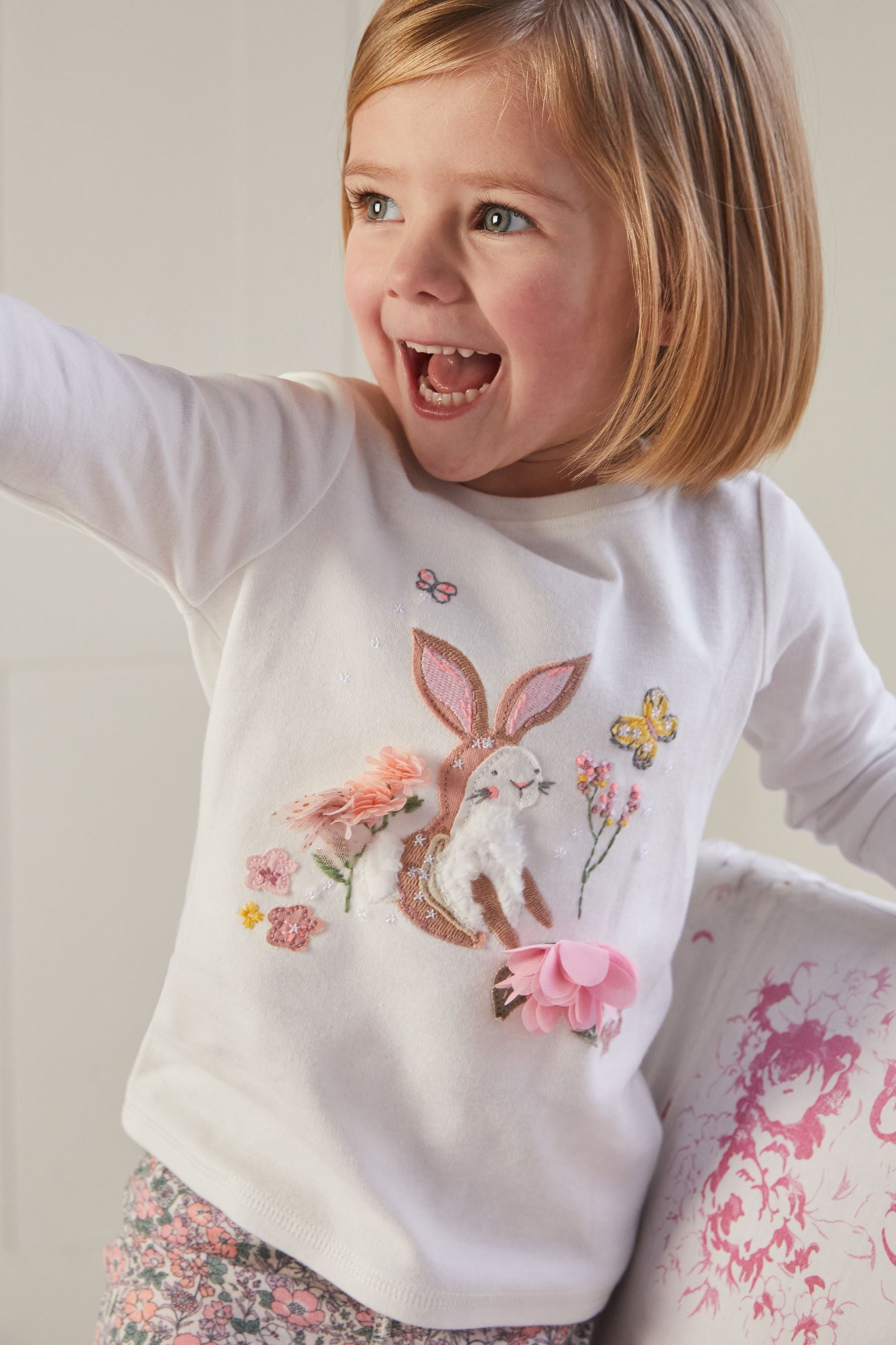 Cream/Pink Bunny Floral 2 Pack Pyjamas (9mths-8yrs)