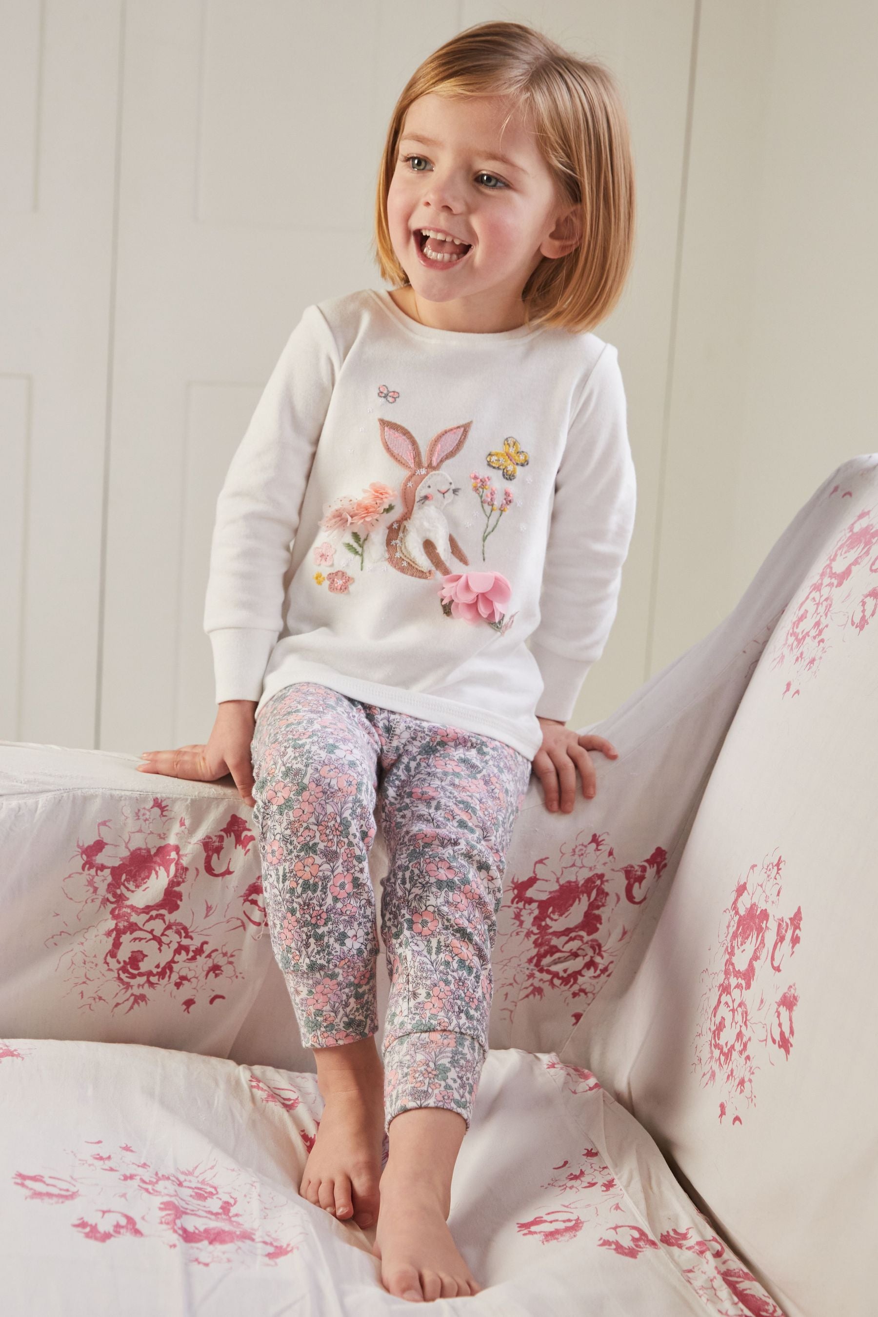 Cream/Pink Bunny Floral 2 Pack Pyjamas (9mths-8yrs)