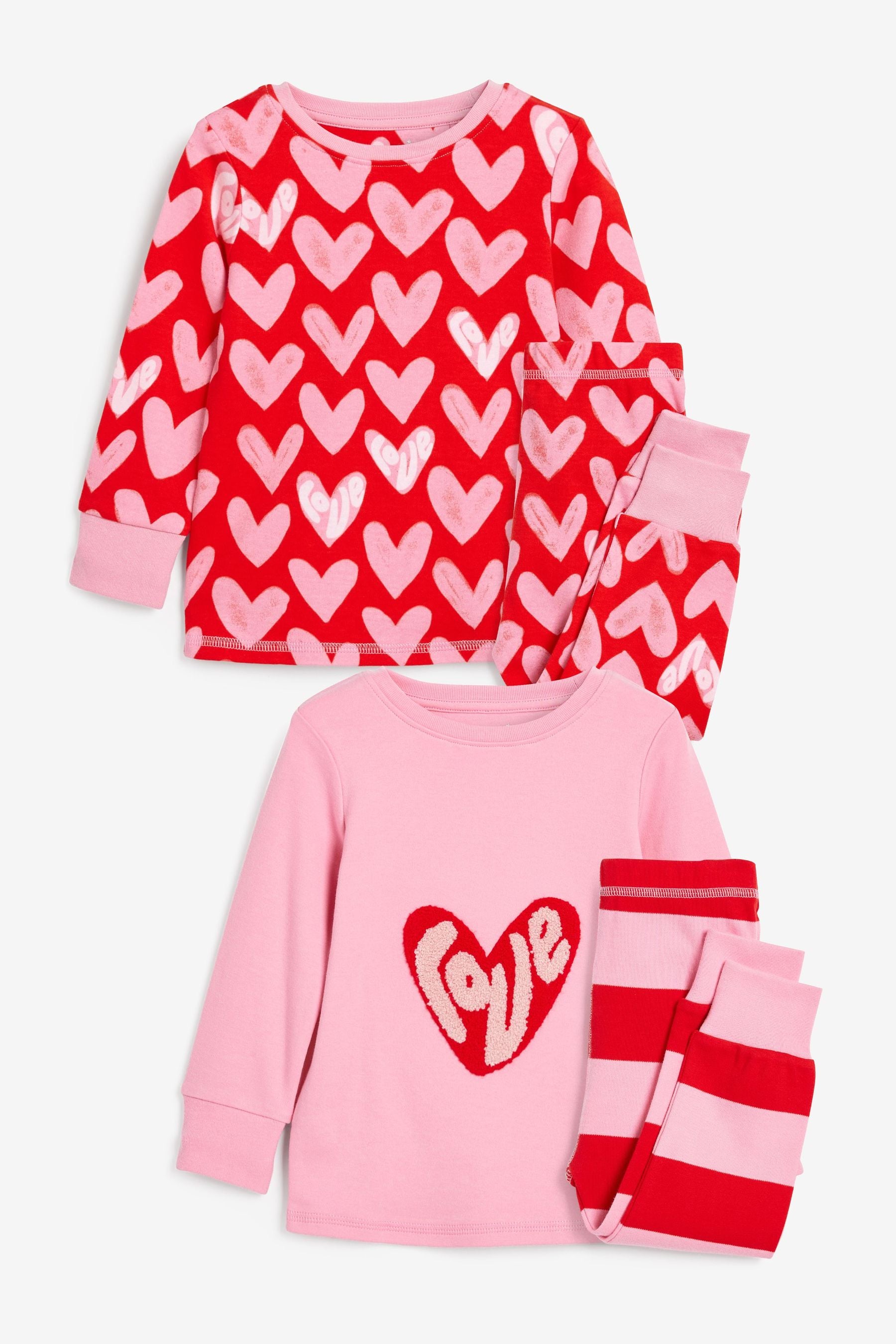 Red/Pink Heart 2 Pack Pyjamas (9mths-12yrs)