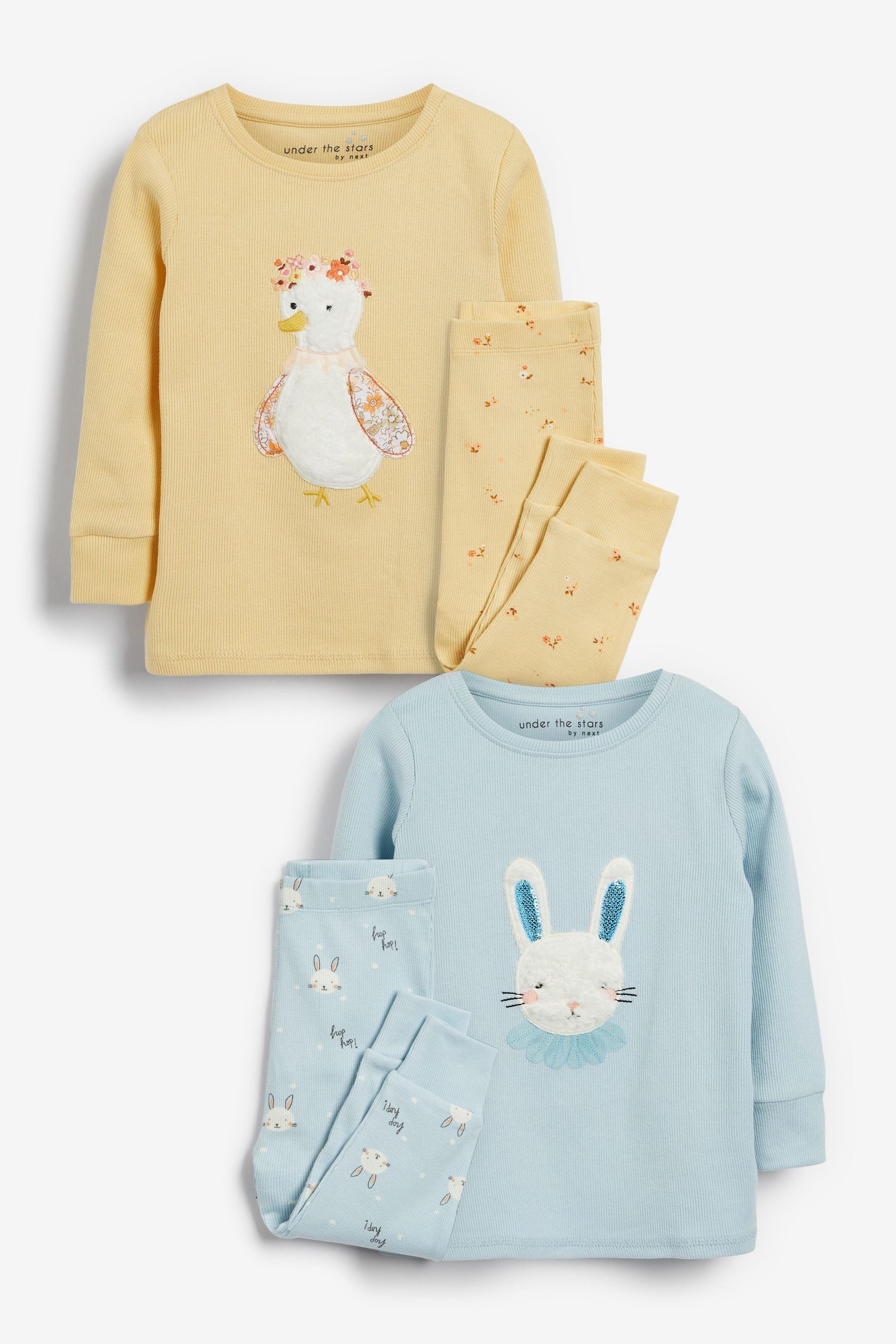 Yellow/Blue Bunny/Duck 2 Pack Pyjamas (9mths-8yrs)