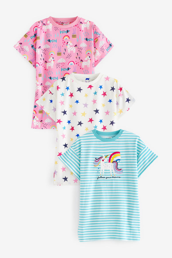 Pink/Blue/White Unicorn Star 3 Pack Nighties (2-12yrs)