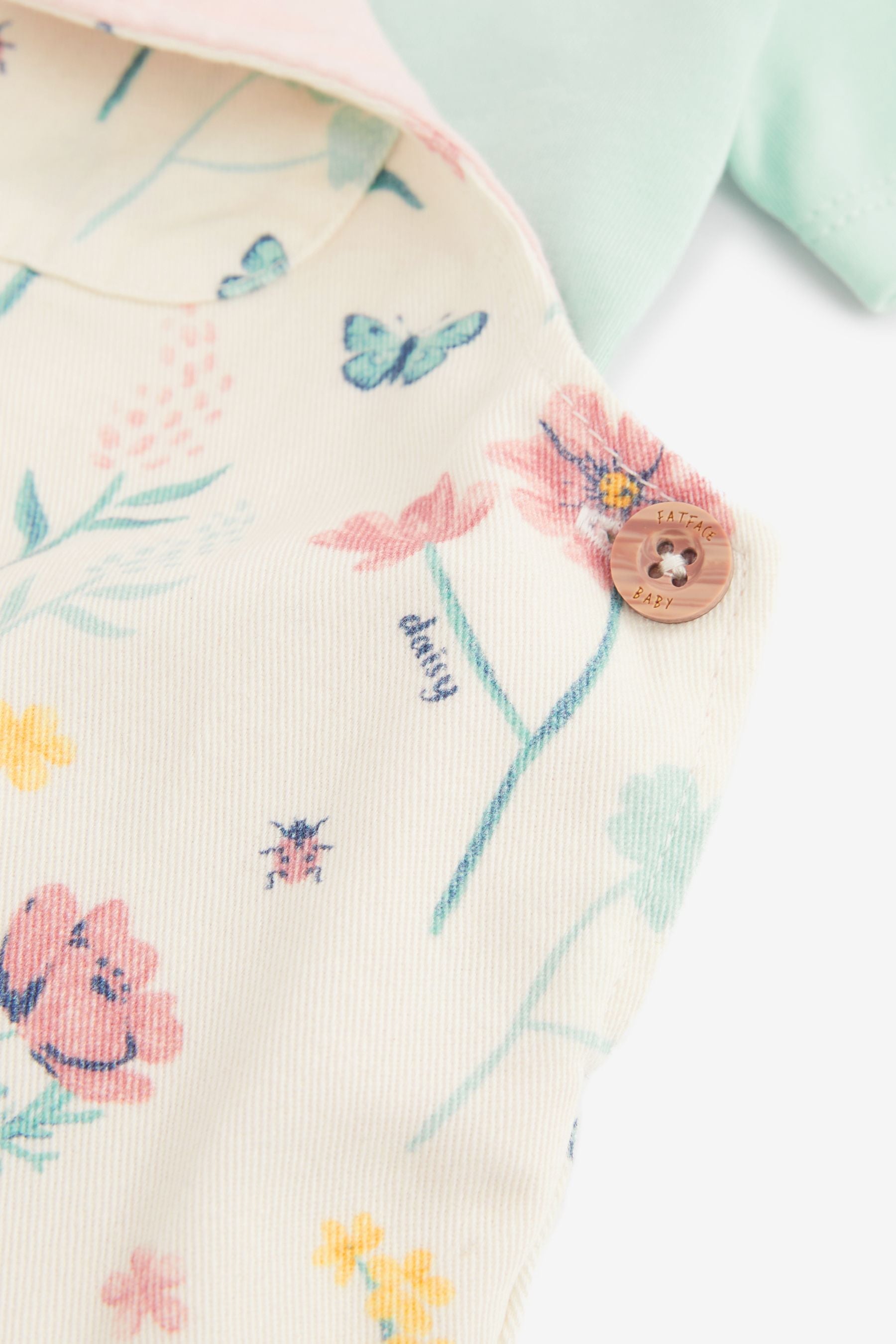 Floral FatFace Baby Crew T-Shirt & Floral Dungarees Set