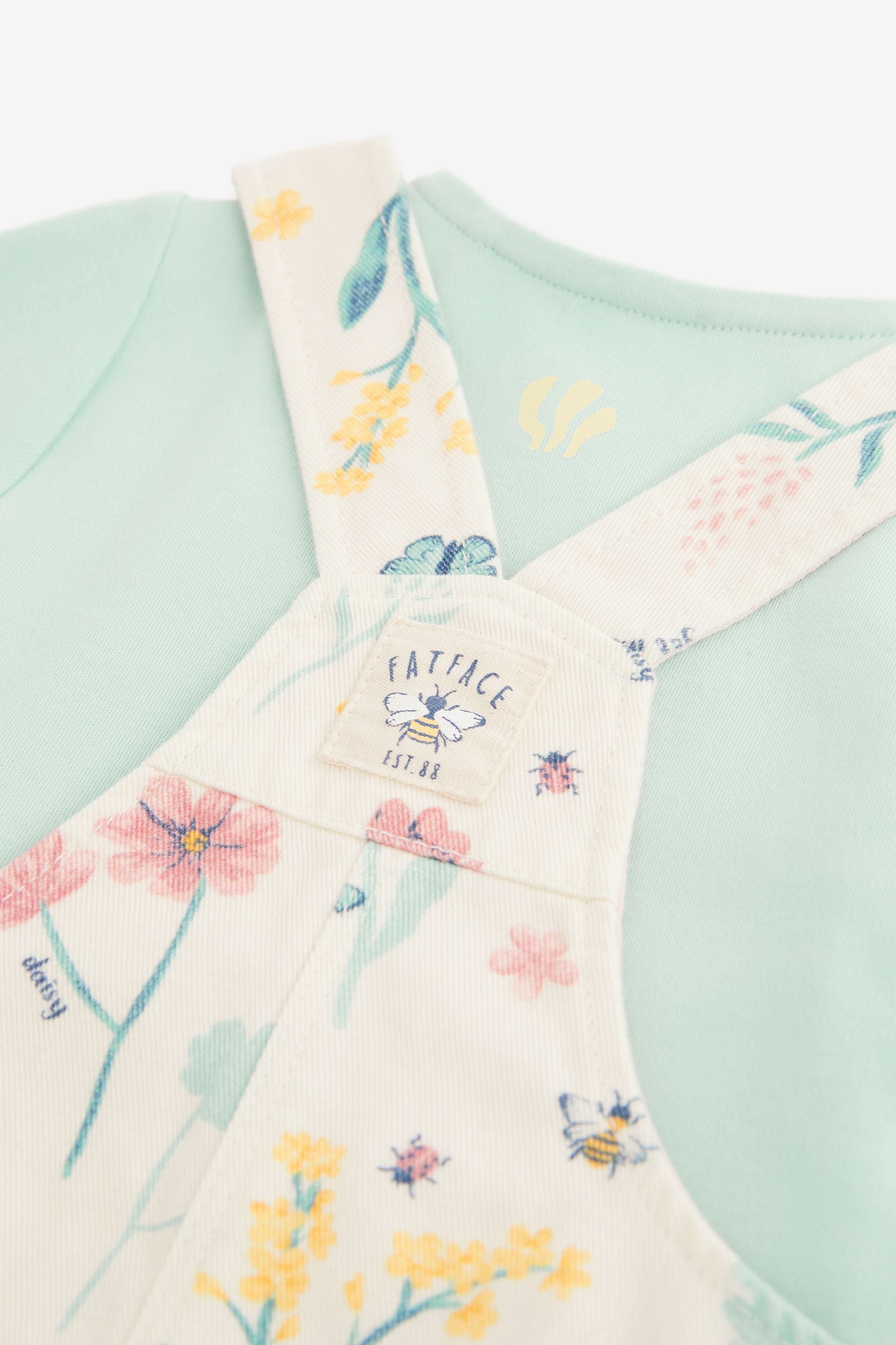 Floral FatFace Baby Crew T-Shirt & Floral Dungarees Set