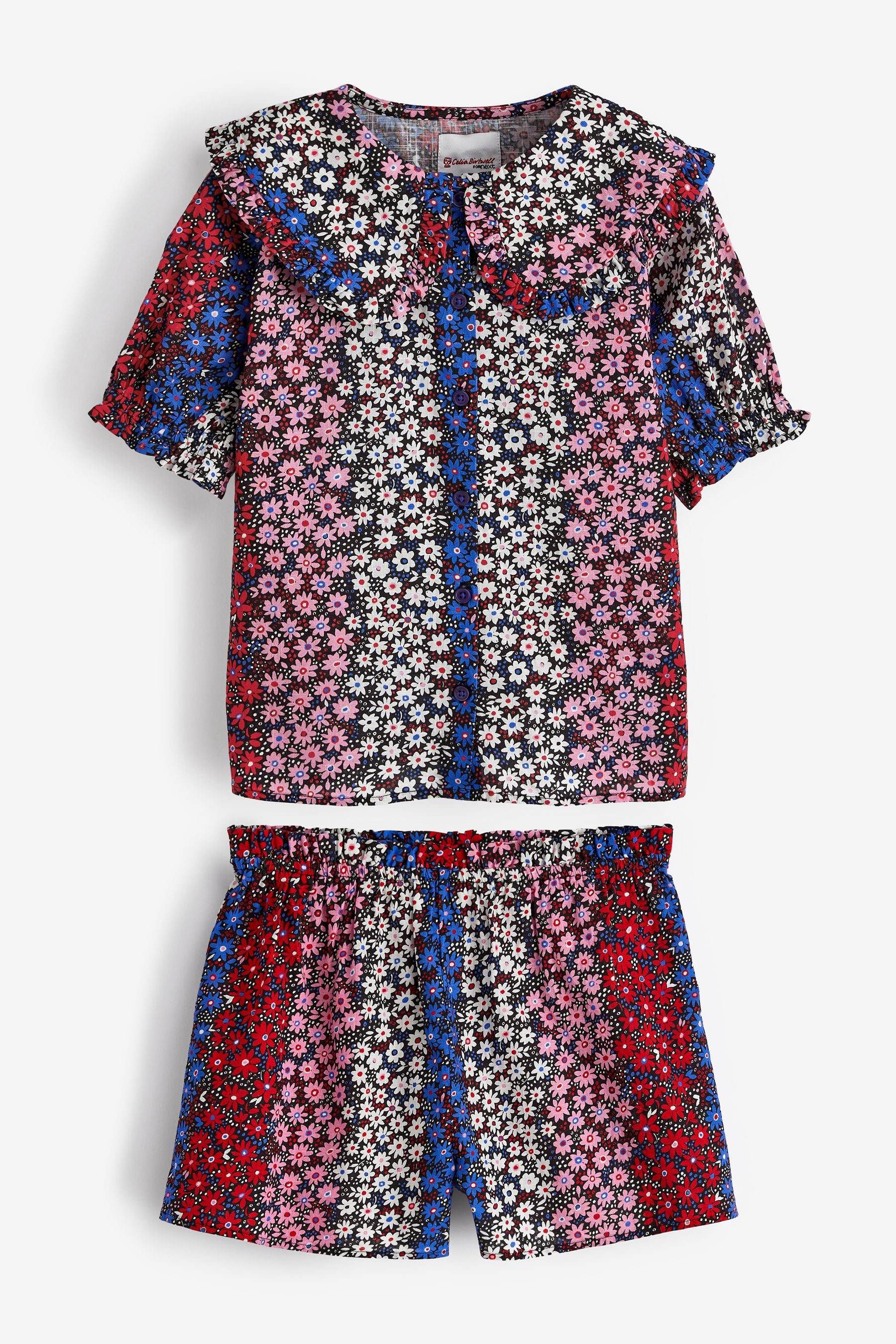 Red/Blue/White Celia Birtwell Button Through Woven Pyjamas With Oversized Collar (3-16yrs)