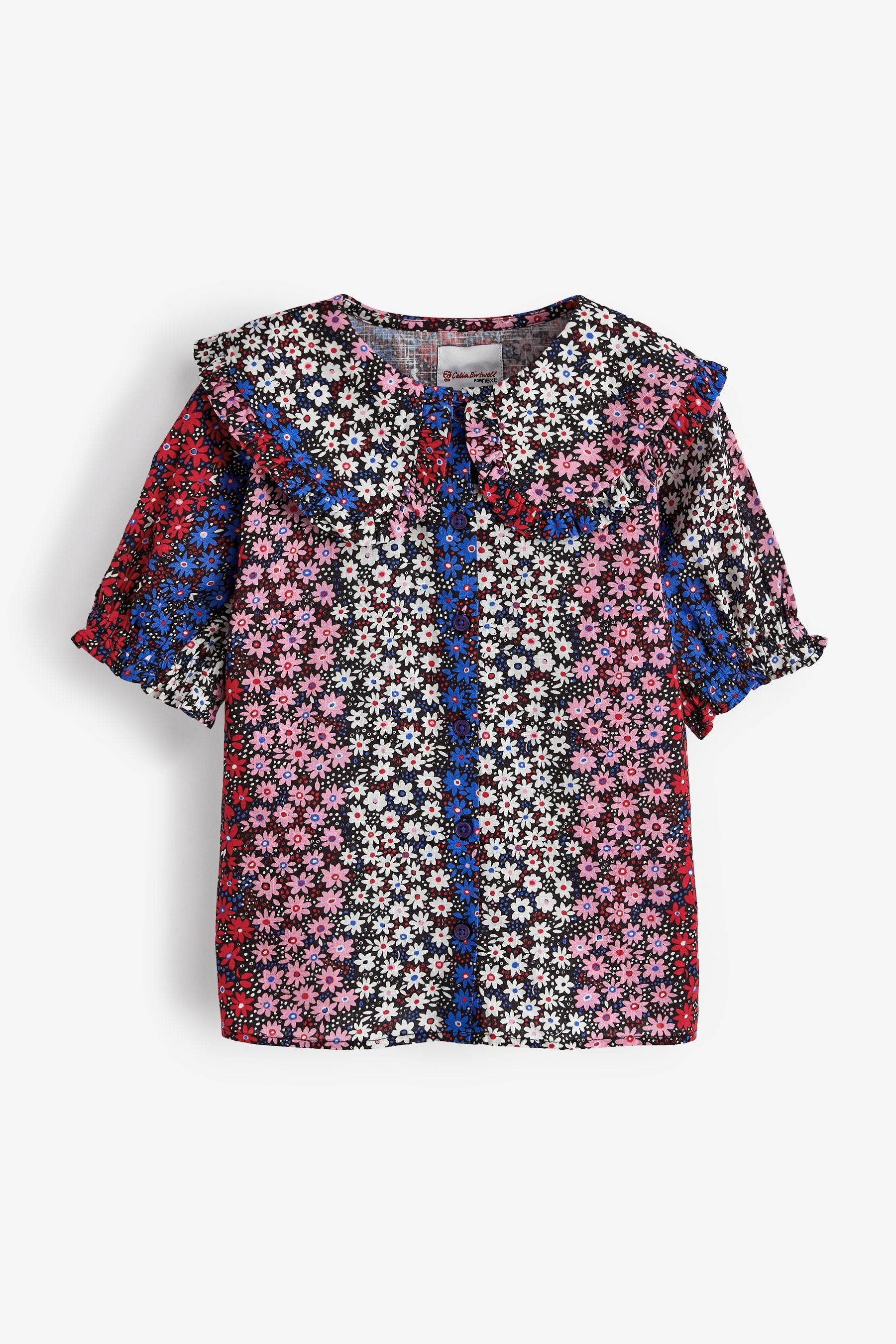 Red/Blue/White Celia Birtwell Button Through Woven Pyjamas With Oversized Collar (3-16yrs)