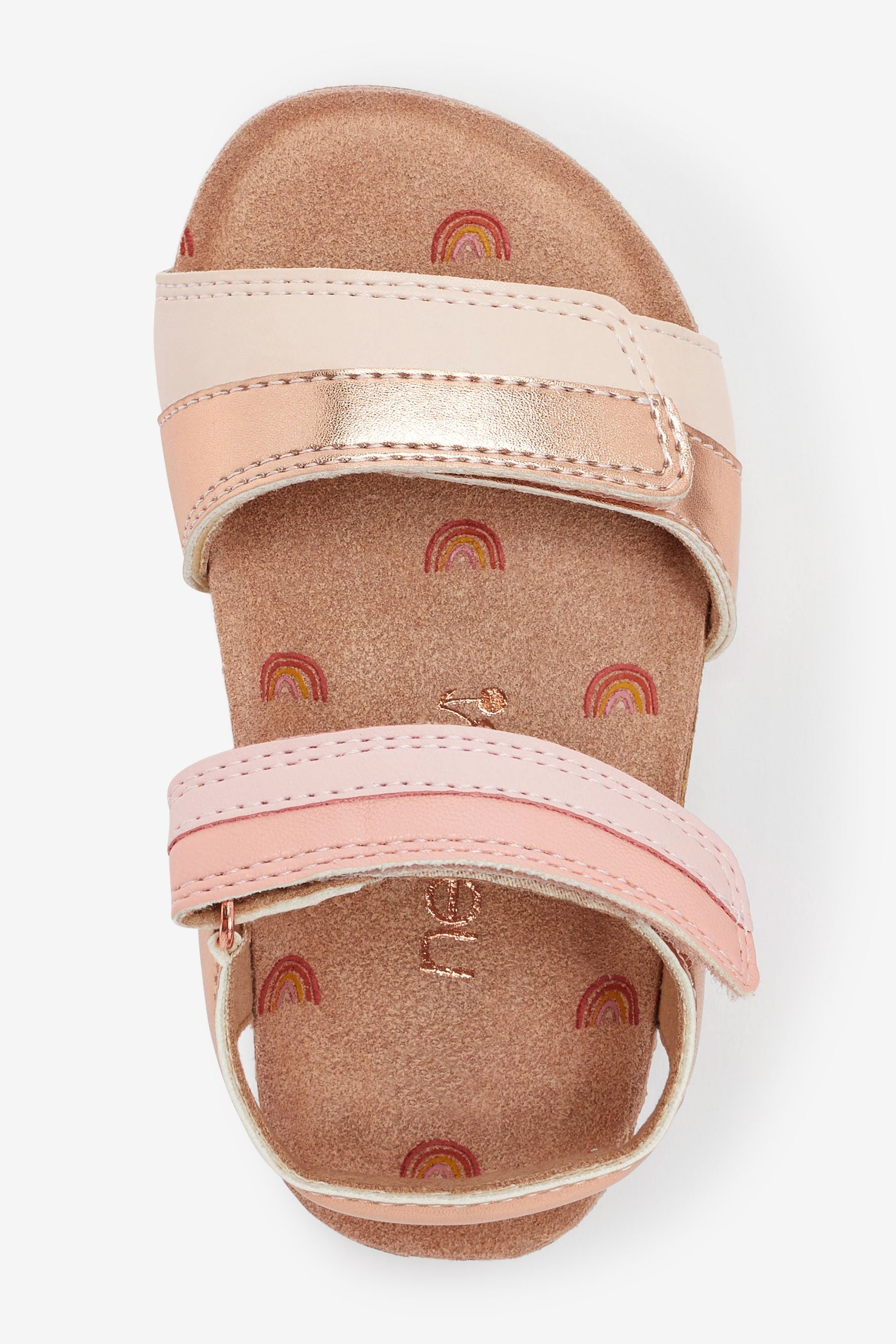 Pink Metallic Stripe Adjustable Strap Corkbed Sandals