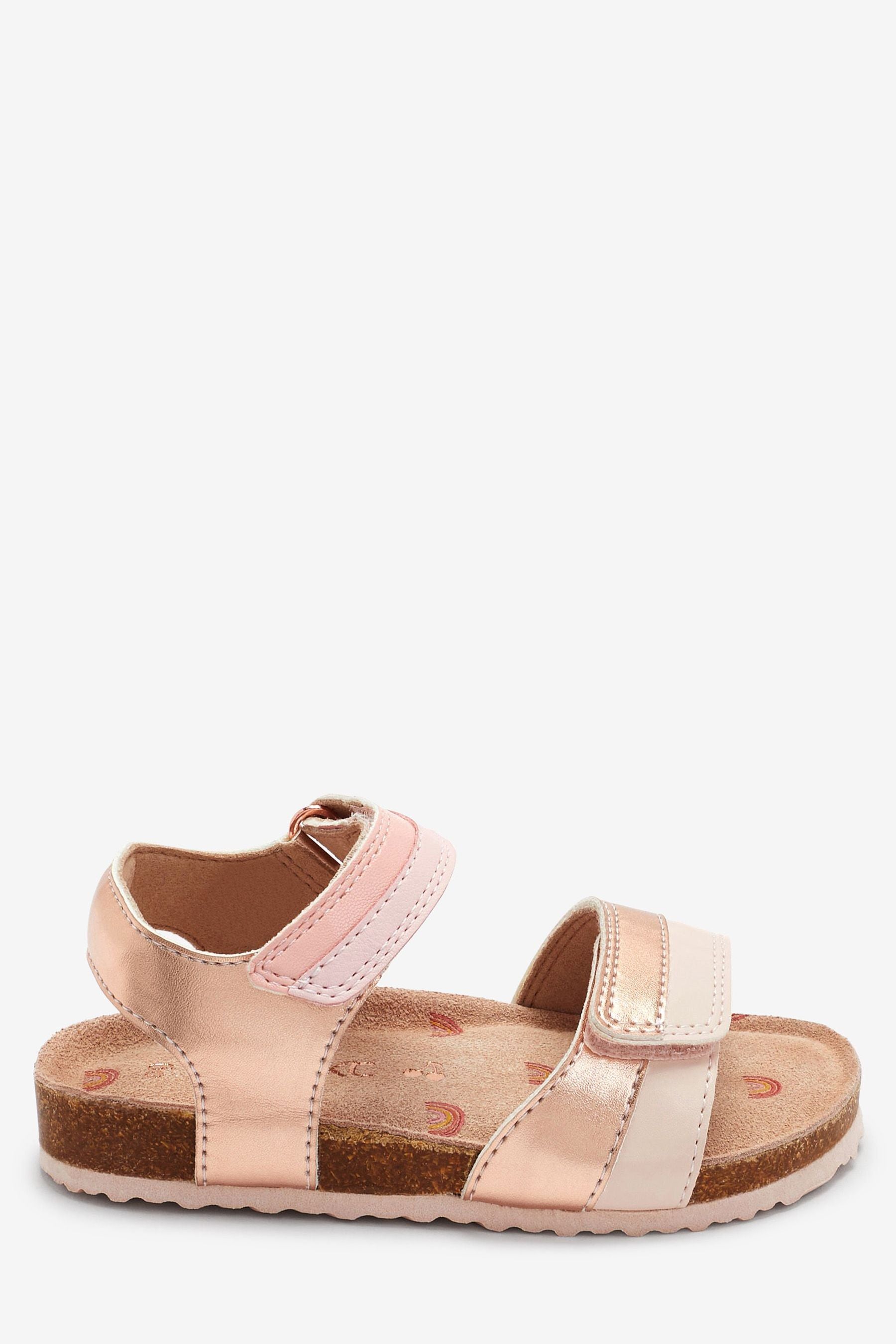 Pink Metallic Stripe Adjustable Strap Corkbed Sandals