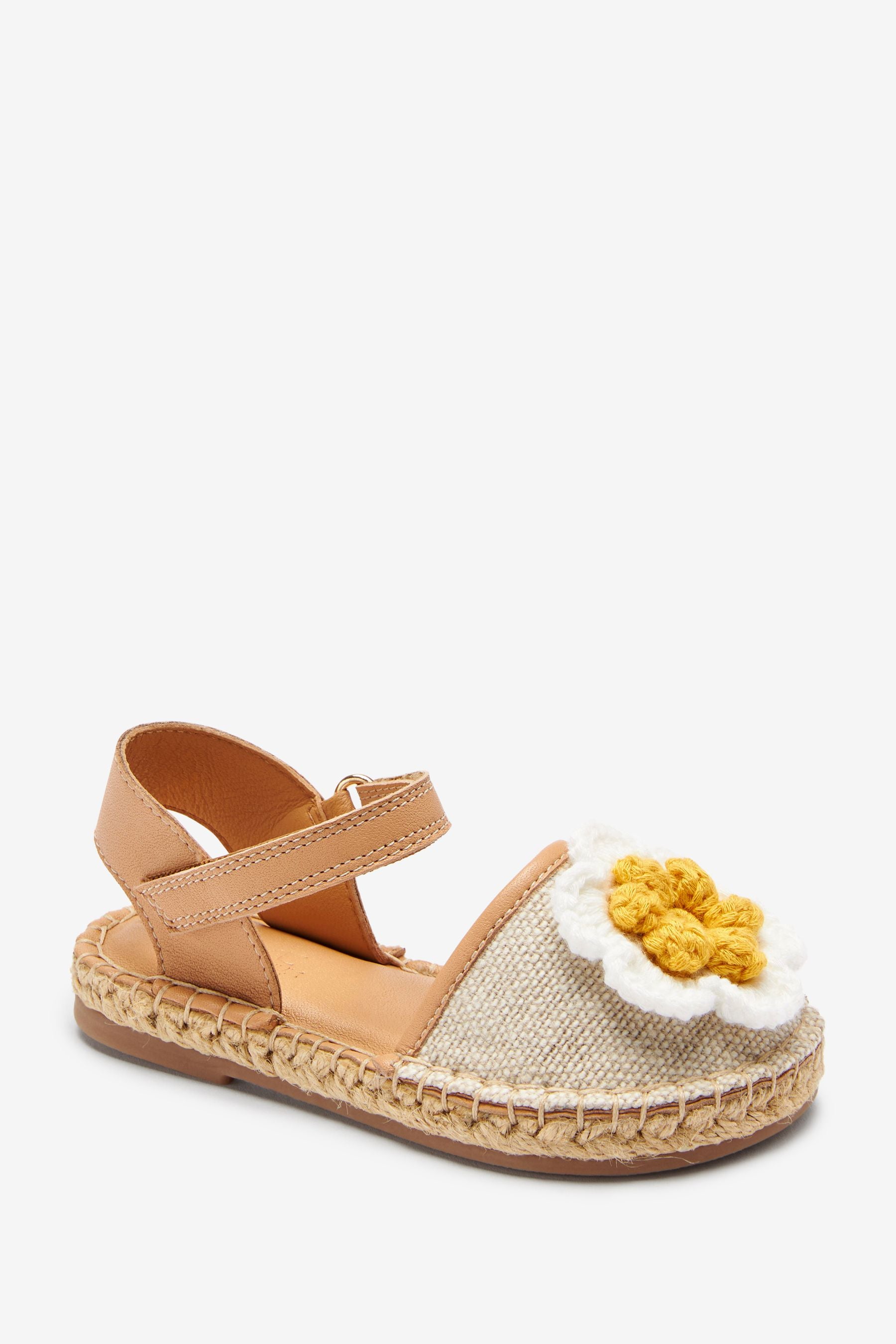 Tan Brown Crochet Flower Espadrille Sandals