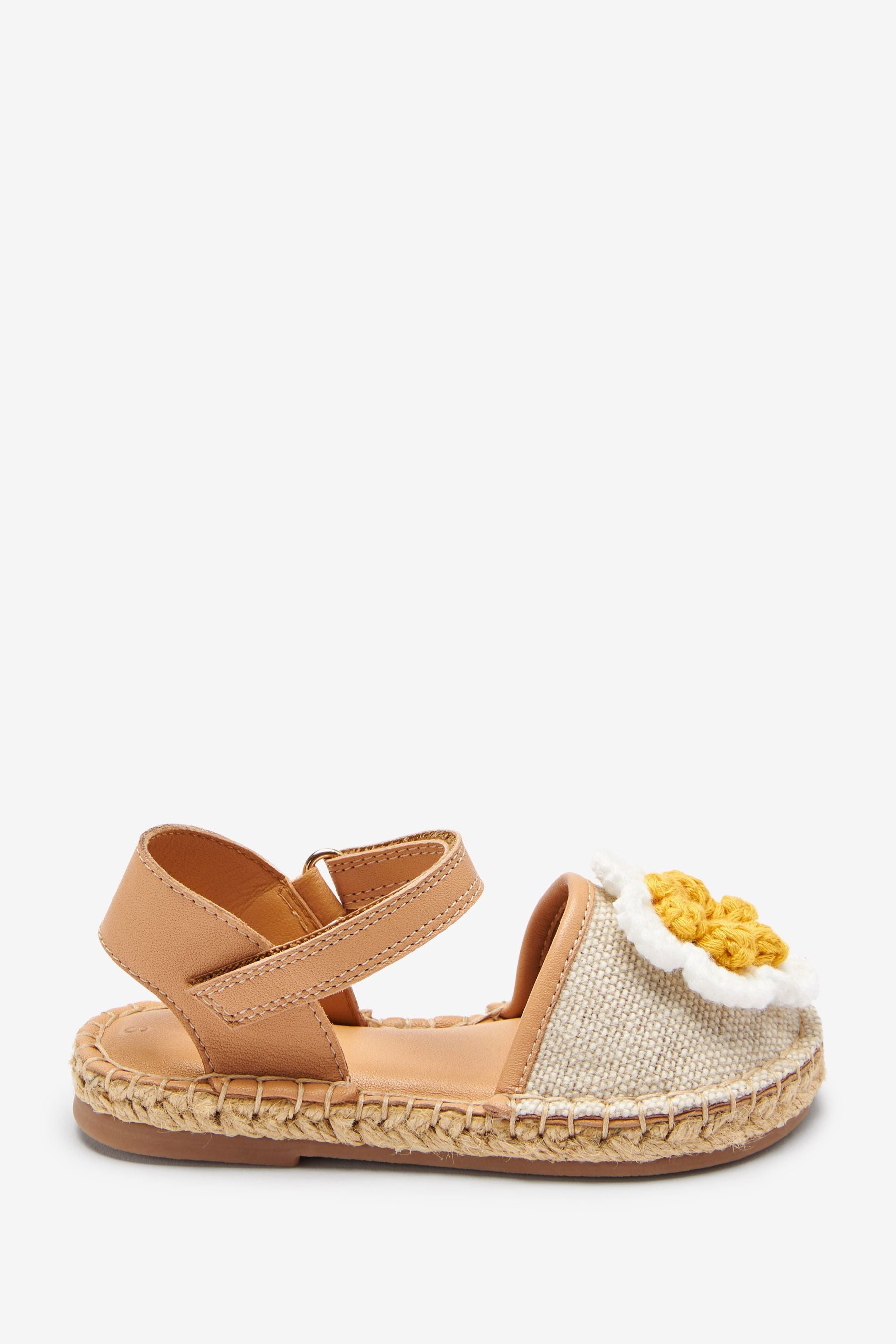 Tan Brown Crochet Flower Espadrille Sandals