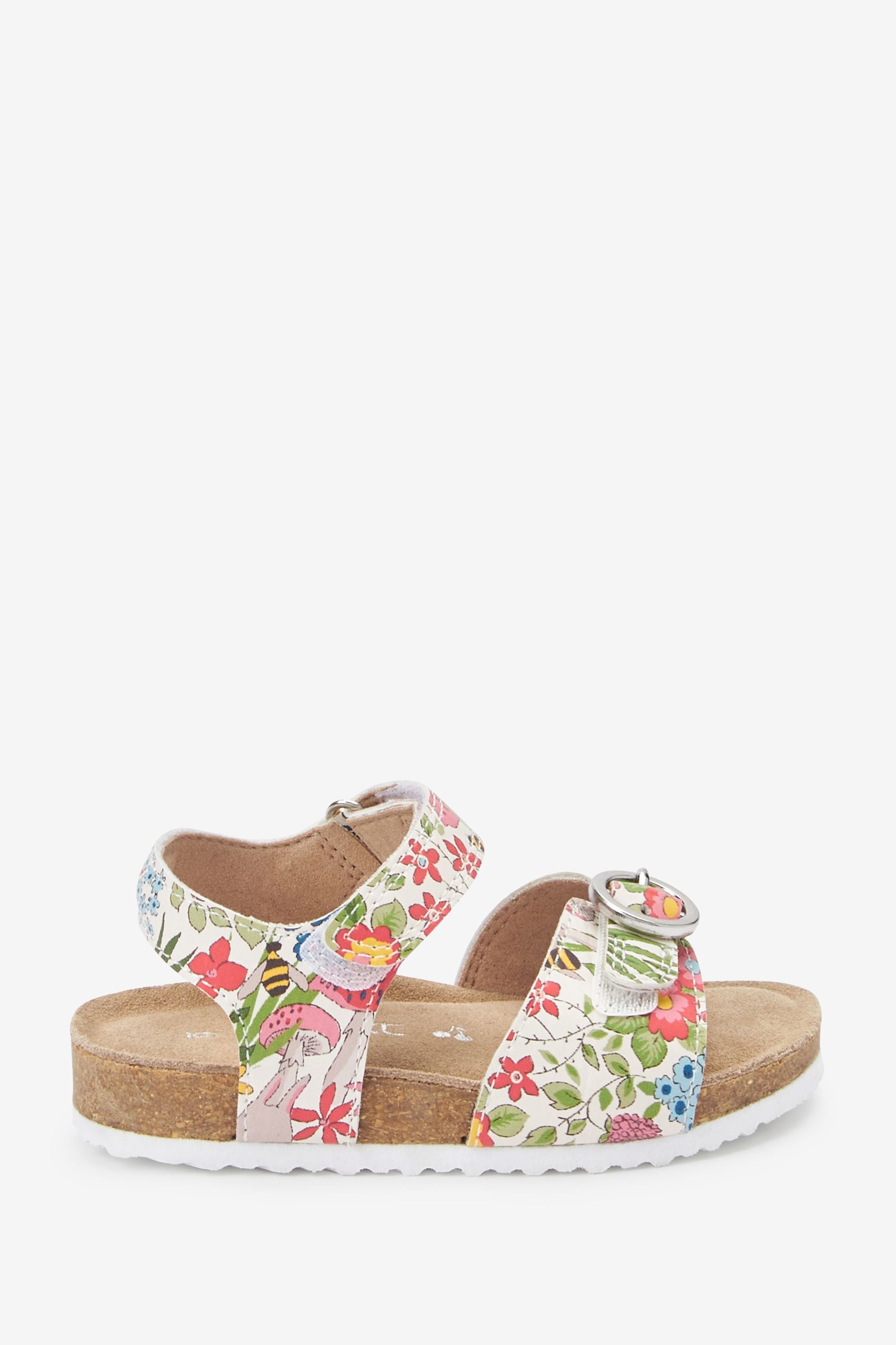 White Floral Adjustable Strap Corkbed Sandals