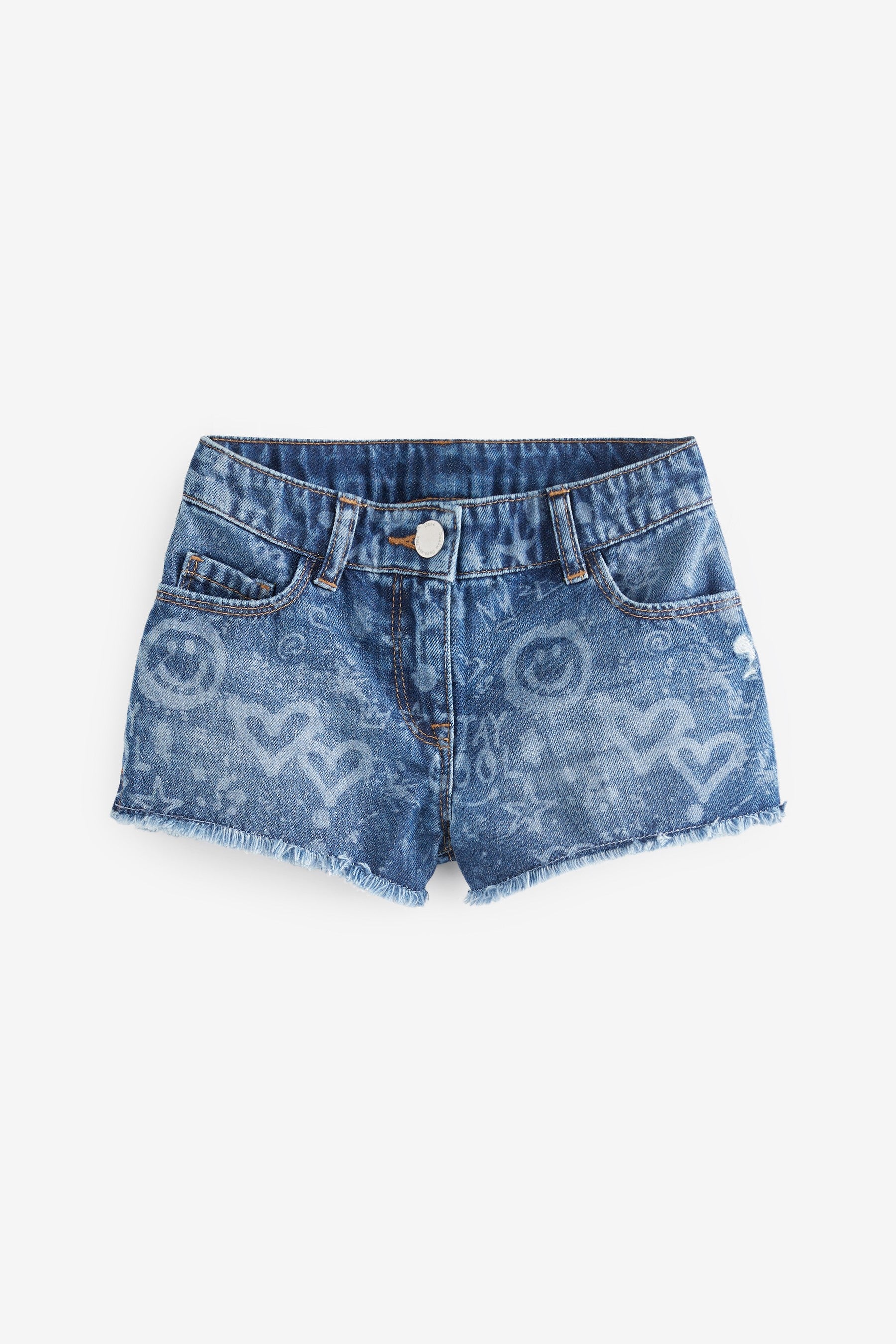 Graffiti Print Regular Length Frayed Hem Denim Shorts (3-16yrs)